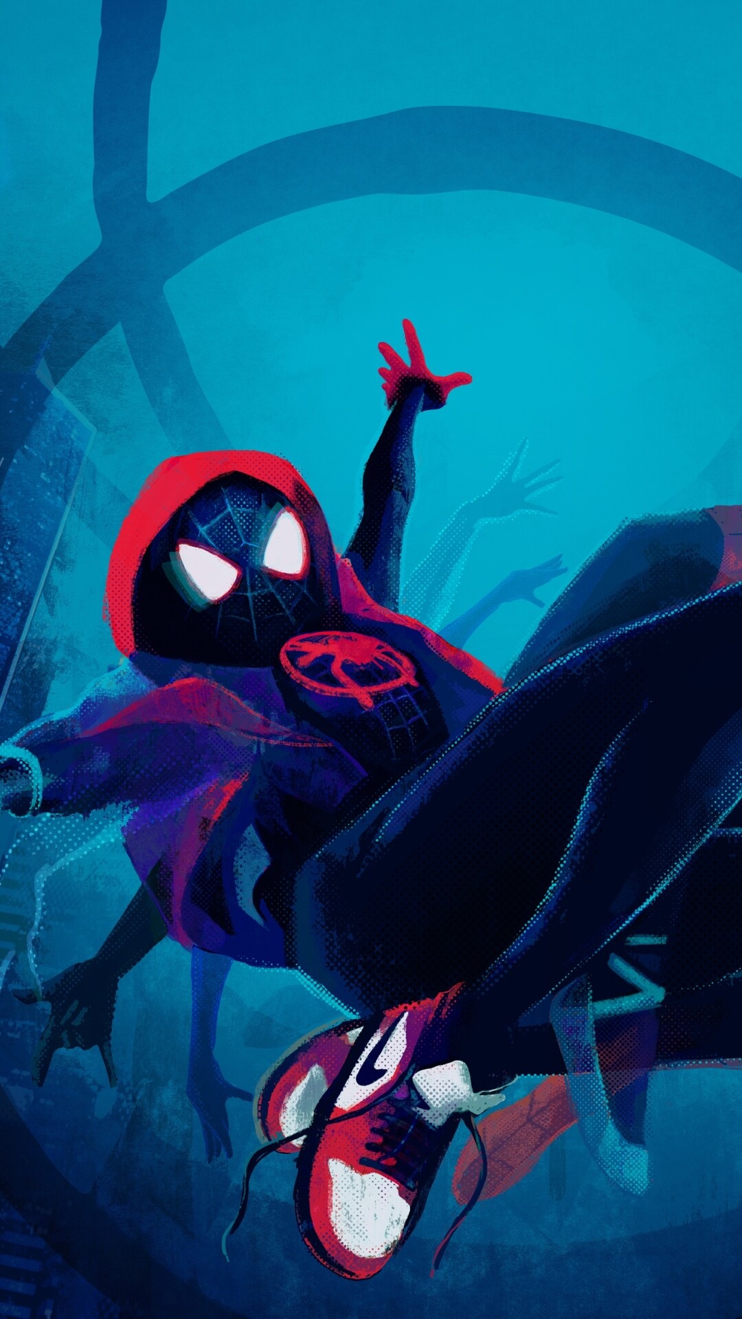 Masked Miles Morales, Air Jordan close-up, Teal halftone backdrop Masked Miles Morales, Air Jordan close-up, Teal halftone backdrop — 1080×1920 HD wallpaper