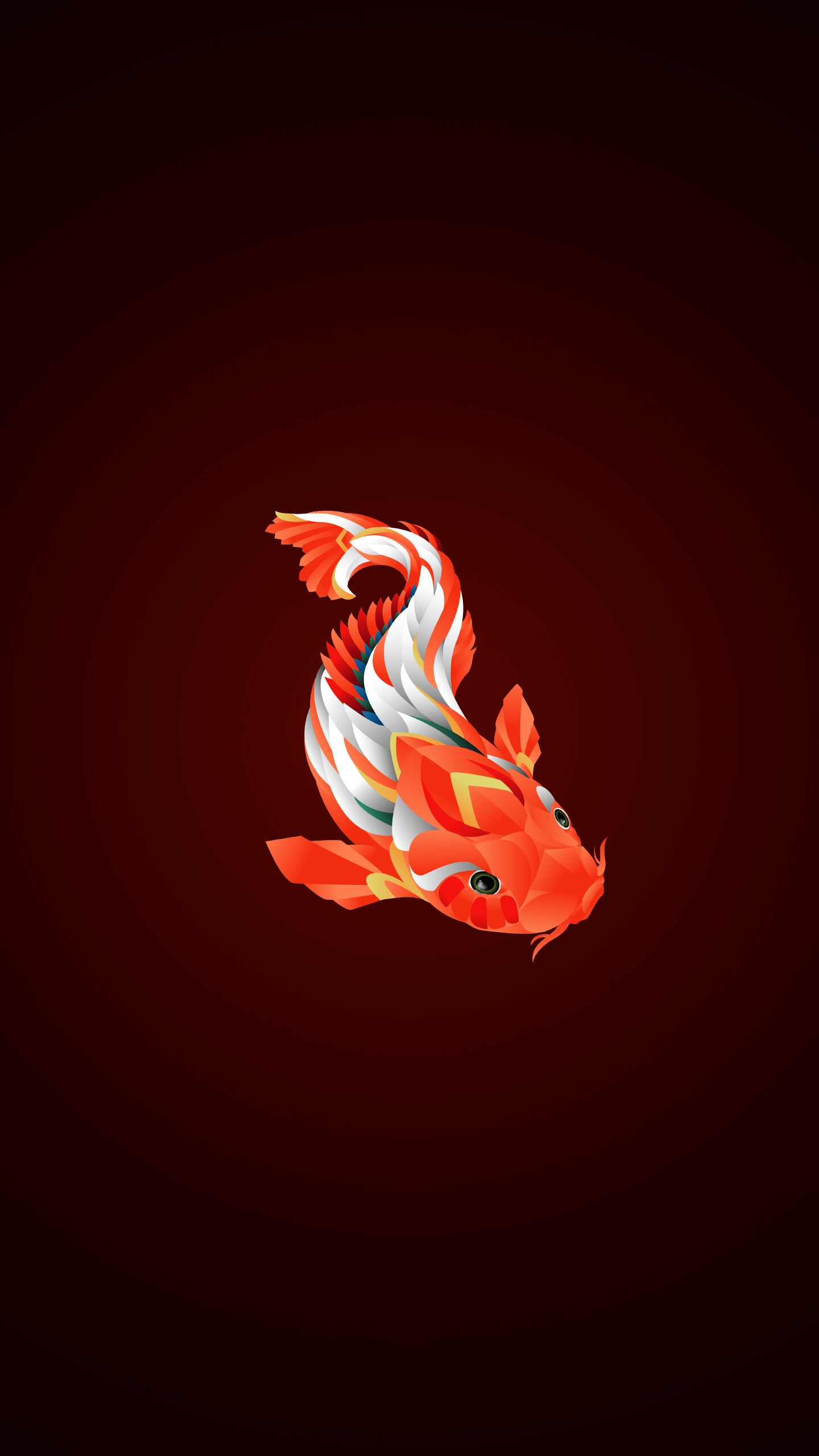 Red koi fish, Stylized carp illustration, Dark red backdrop Red koi fish, Stylized carp illustration, Dark red backdrop — 1440×2560 HD wallpaper