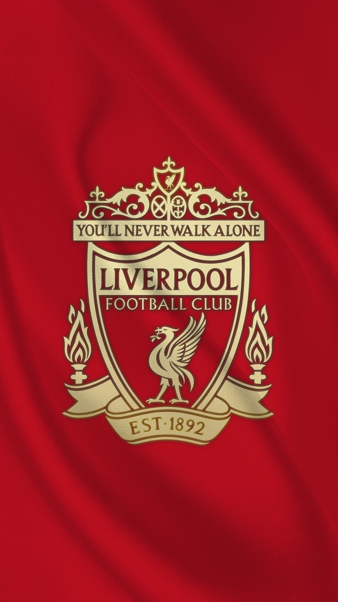 Liverpool FC crest, Gold Liver Bird emblem, Red waving satin flag Liverpool FC crest, Gold Liver Bird emblem, Red waving satin flag — 1080×1920 HD wallpaper