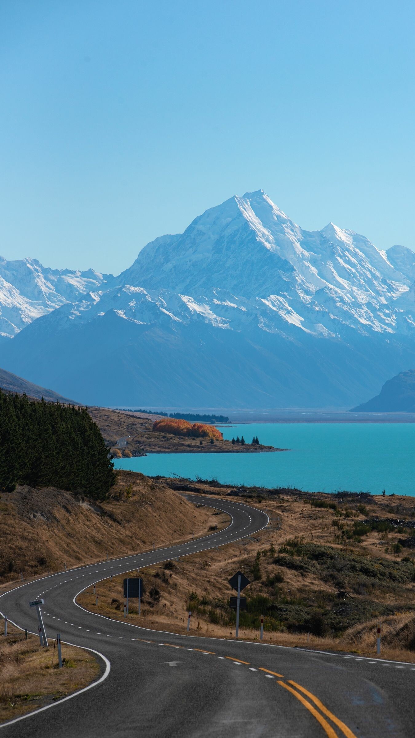 Aoraki Mount Cook, Lake Pukaki turquoise water, Winding State Route 80 Aoraki Mount Cook, Lake Pukaki turquoise water, Winding State Route 80 — 1350×2400 HD wallpaper