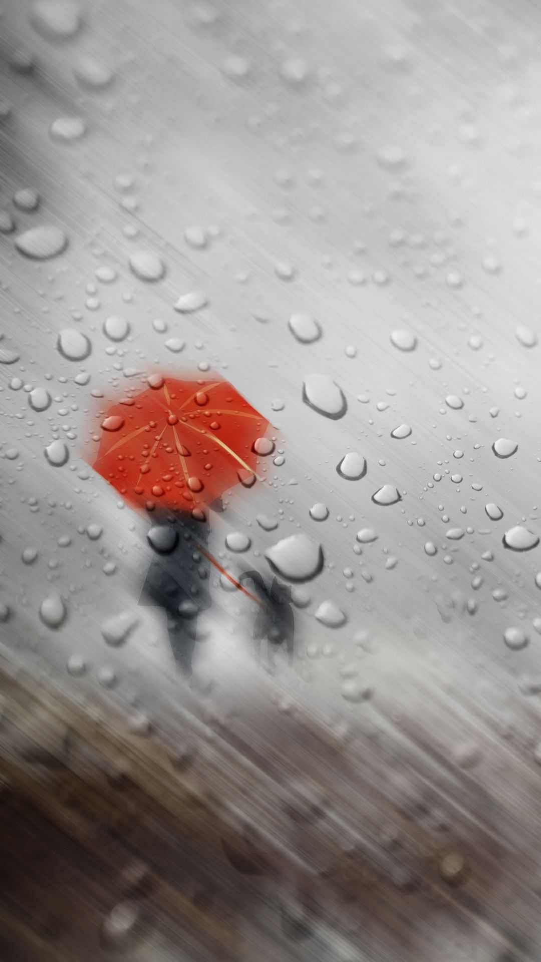 Red umbrella figure, Raindrops on glass, Blurred rainy street Red umbrella figure, Raindrops on glass, Blurred rainy street — 1080×1920 HD wallpaper