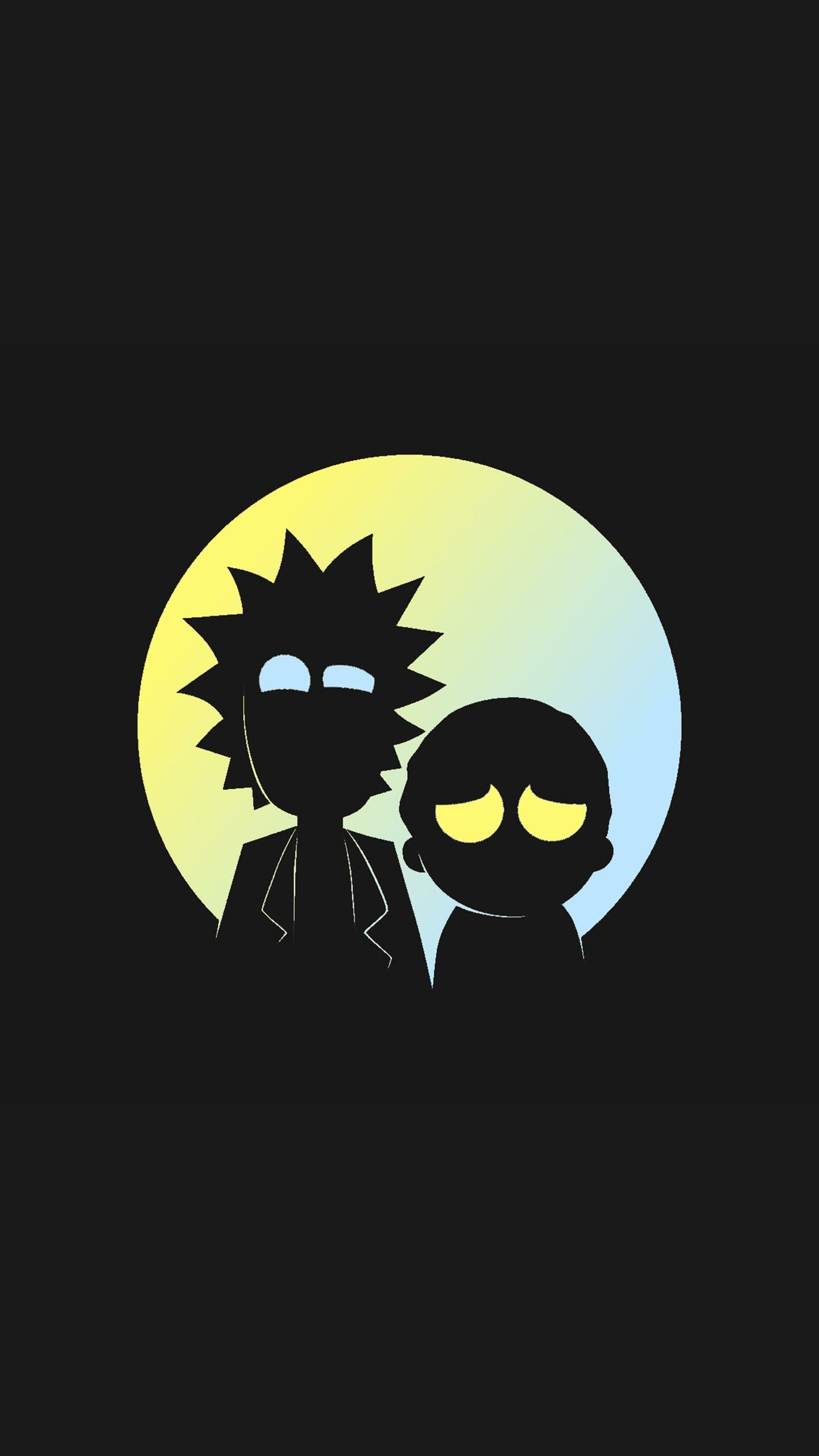 Rick Sanchez, Morty Smith, Silhouette gradient moon Rick Sanchez, Morty Smith, Silhouette gradient moon — 1440×2560 HD wallpaper
