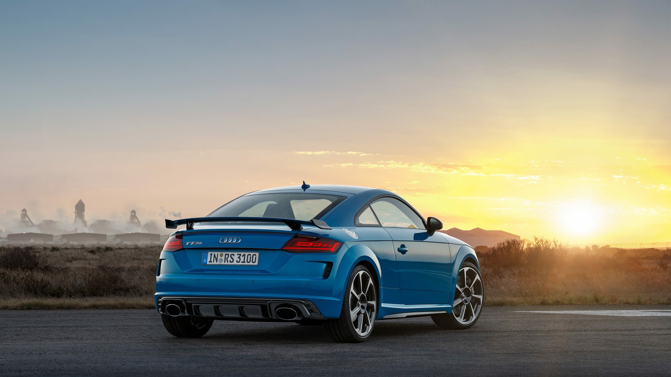 Blue TT RS, Fixed rear wing, Sunset airfield horizon Blue TT RS, Fixed rear wing, Sunset airfield horizon — 2560×1440 HD wallpaper