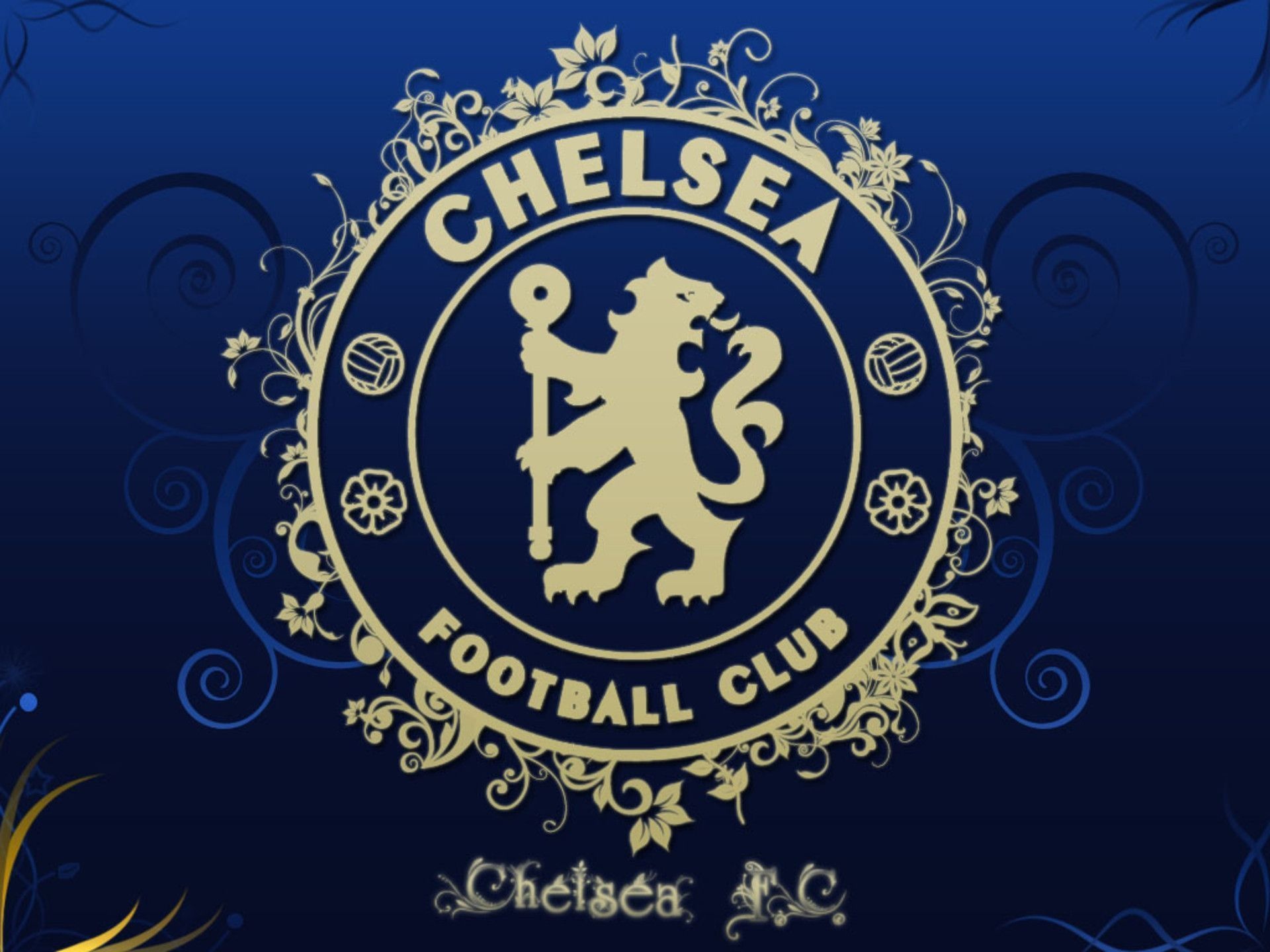 Chelsea FC crest, Gold floral filigree, Dark blue gradient Chelsea FC crest, Gold floral filigree, Dark blue gradient — 1920×1440 HD wallpaper