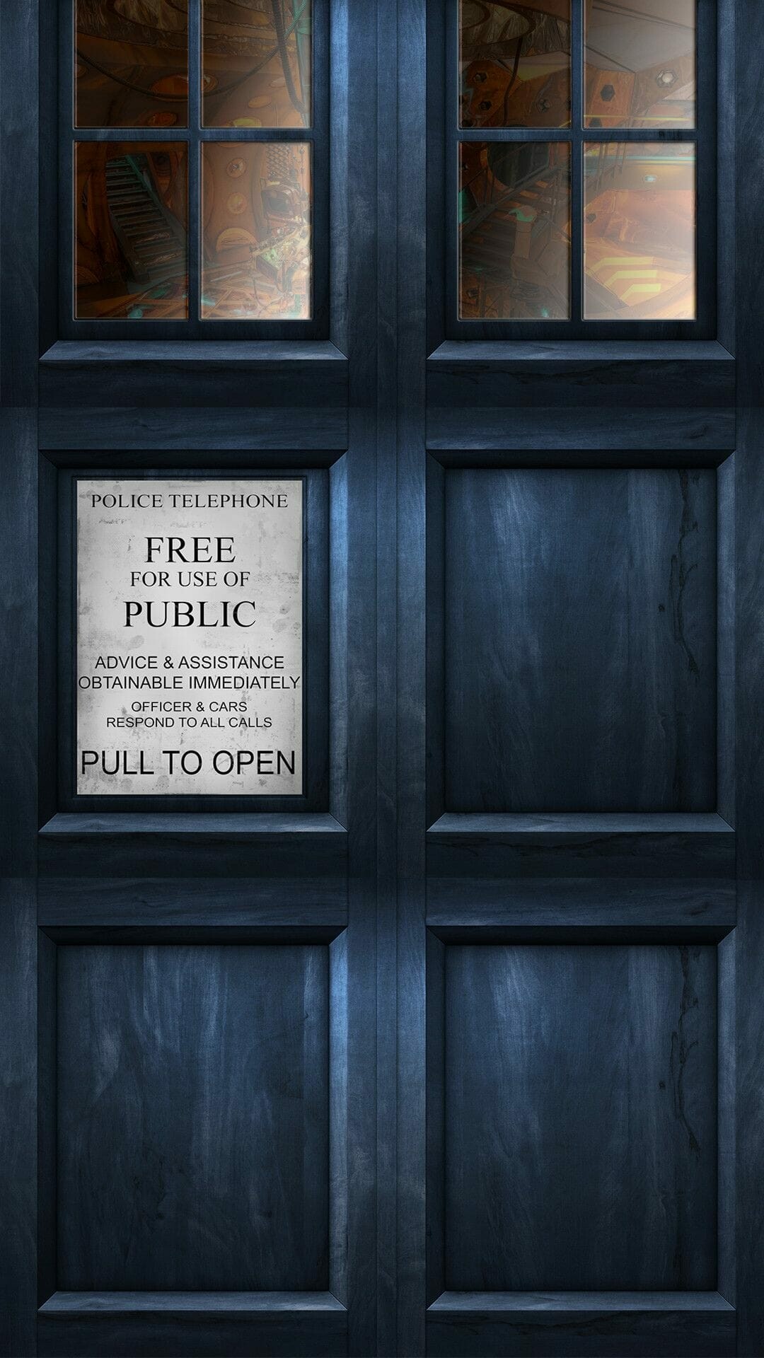 TARDIS doors, POLICE TELEPHONE FREE PUBLIC, TARDIS console interior, Blue wood panels TARDIS doors, POLICE TELEPHONE FREE PUBLIC, TARDIS console interior, Blue wood panels — 1080×1920 HD wallpaper