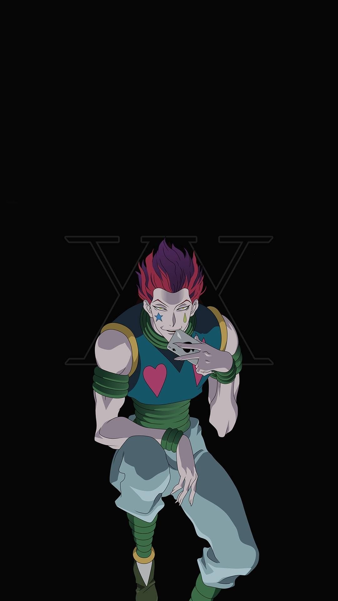 Hisoka Morow, Green heart vest, Black minimal backdrop Hisoka Morow, Green heart vest, Black minimal backdrop — 1080×1920 HD wallpaper