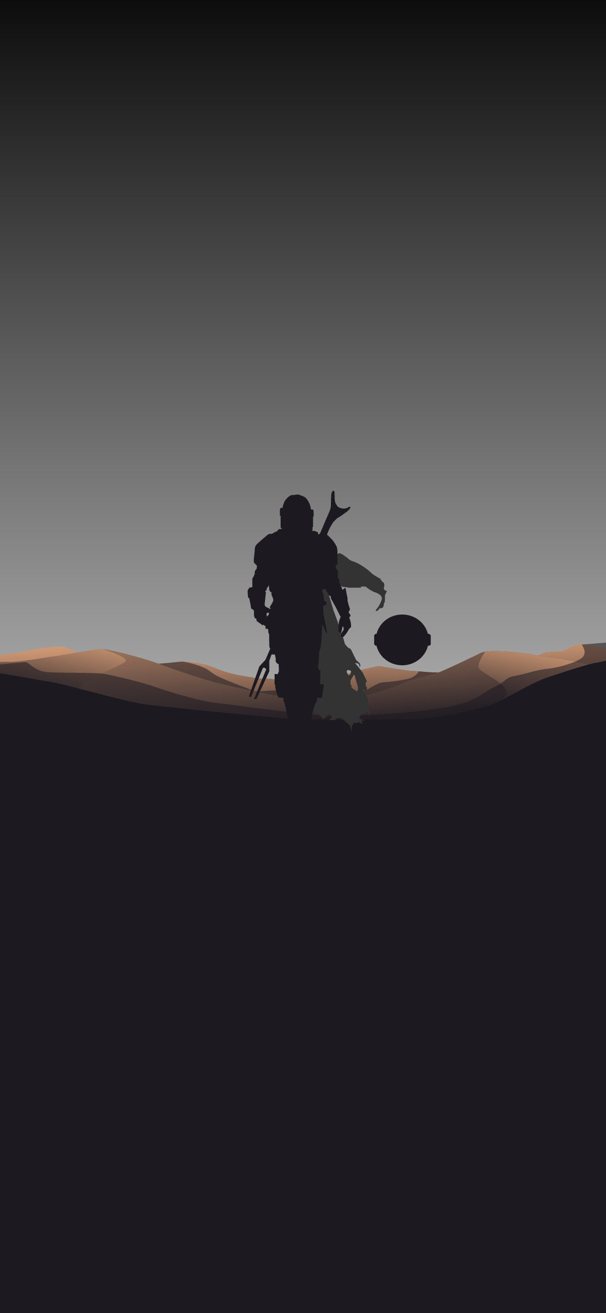 Din Djarin silhouette, Floating BB unit, Tatooine desert dunes Din Djarin silhouette, Floating BB unit, Tatooine desert dunes — 1205×2609 HD wallpaper
