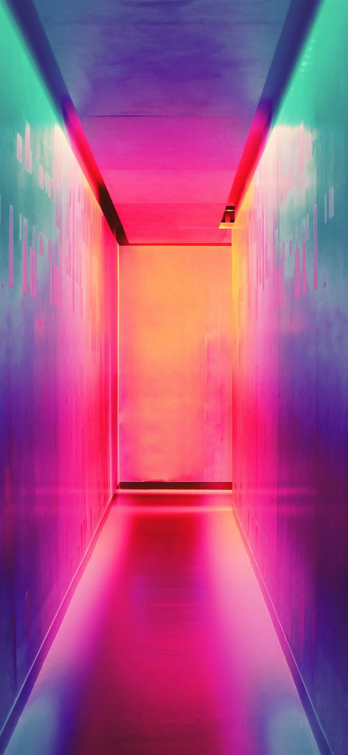 Rainbow gradient corridor, Neon-lit hallway perspective, Iridescent pink orange glow Rainbow gradient corridor, Neon-lit hallway perspective, Iridescent pink orange glow — 1170×2532 HD wallpaper