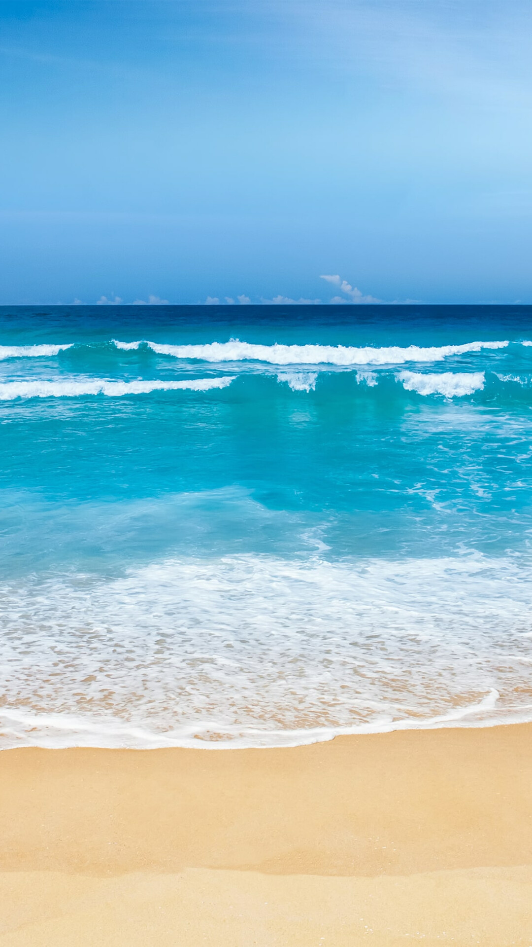 Turquoise ocean waves, Sandy tropical beach, Clear blue sky Turquoise ocean waves, Sandy tropical beach, Clear blue sky — 1080×1920 HD wallpaper