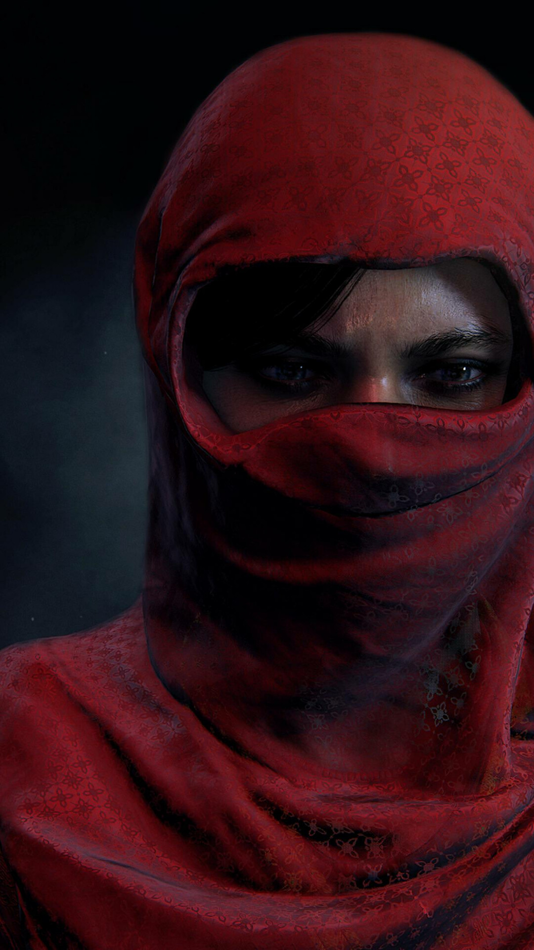 Chloe Frazer, Red veiled headscarf, Dark portrait mood Chloe Frazer, Red veiled headscarf, Dark portrait mood — 1080×1920 HD wallpaper