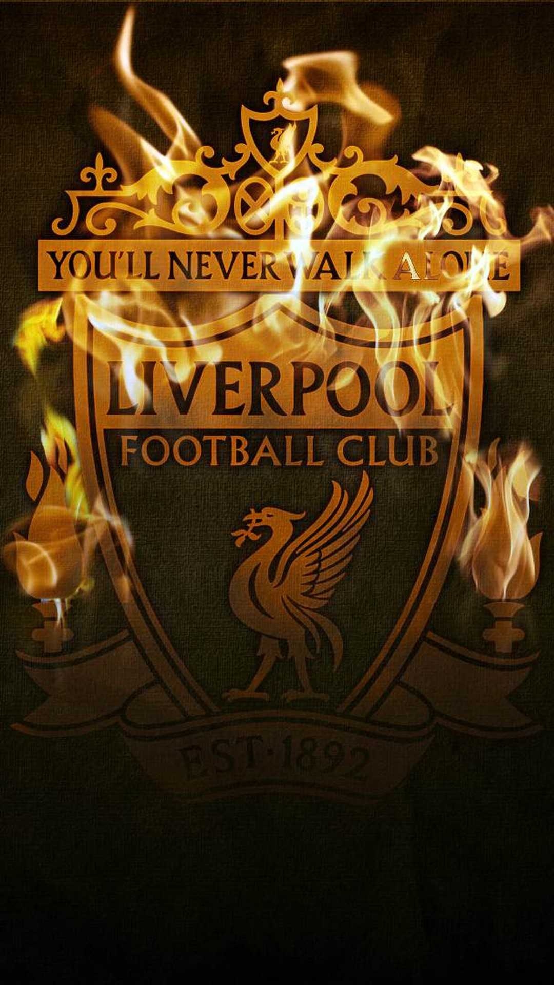 Liverpool FC flaming crest, Liver Bird emblem, Dark golden glow Liverpool FC flaming crest, Liver Bird emblem, Dark golden glow — 1080×1920 HD wallpaper