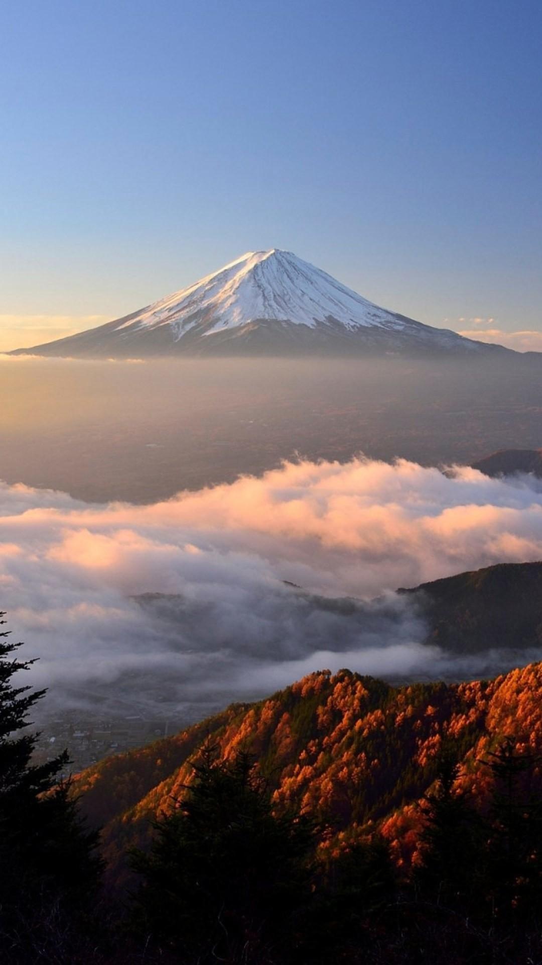 Mount Fuji snowcap, Sea of clouds, Autumn foliage ridge Mount Fuji snowcap, Sea of clouds, Autumn foliage ridge — 1080×1920 HD wallpaper