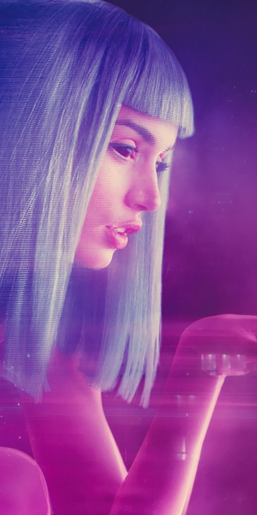 Joi, Ana de Armas, Blue bob hairstyle, Purple pink neon Joi, Ana de Armas, Blue bob hairstyle, Purple pink neon — 1080×2160 HD wallpaper