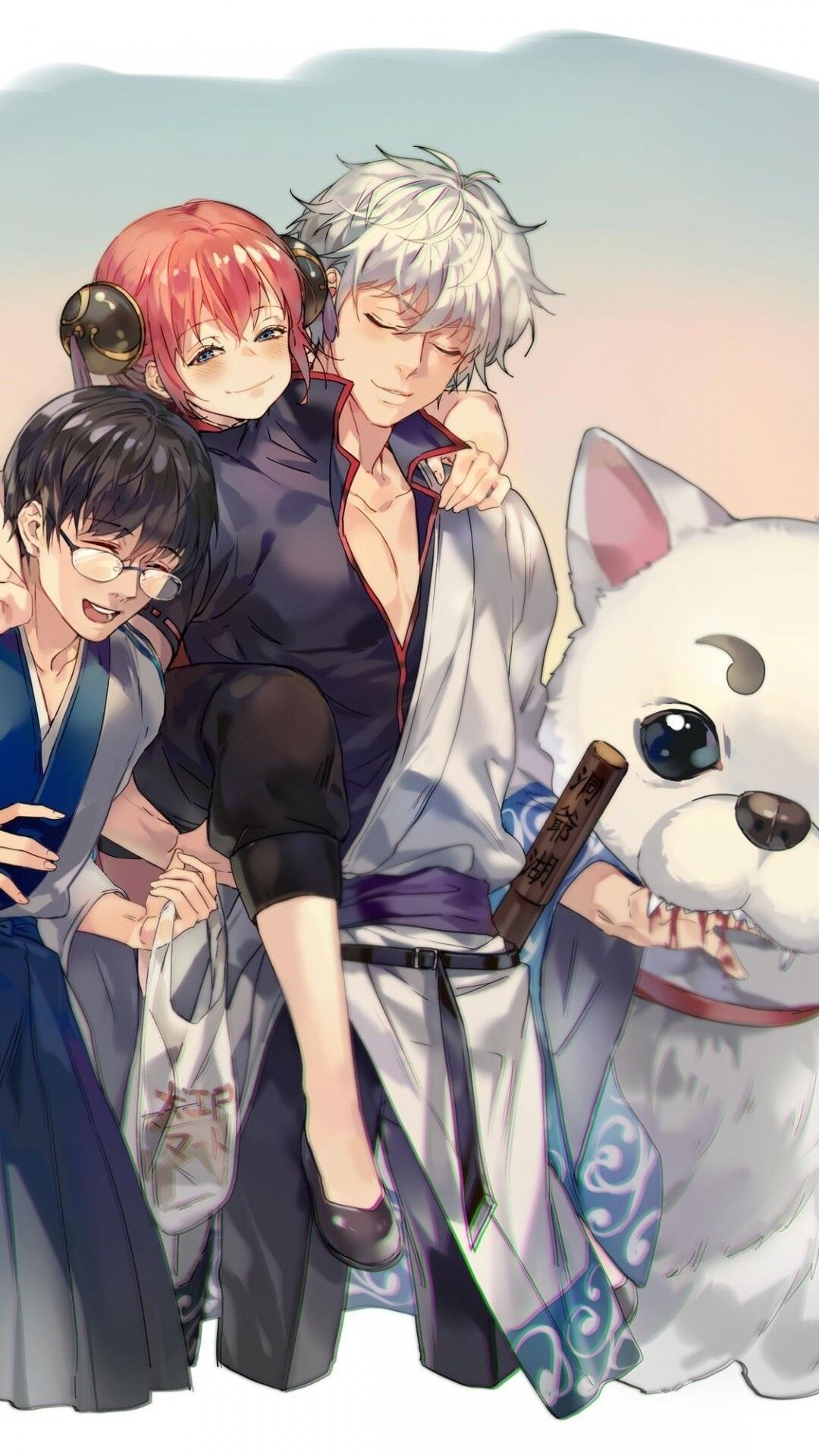 Gintoki Sakata, Kagura and Shinpachi, Sadaharu, Yorozuya group Gintoki Sakata, Kagura and Shinpachi, Sadaharu, Yorozuya group — 1080×1920 HD wallpaper