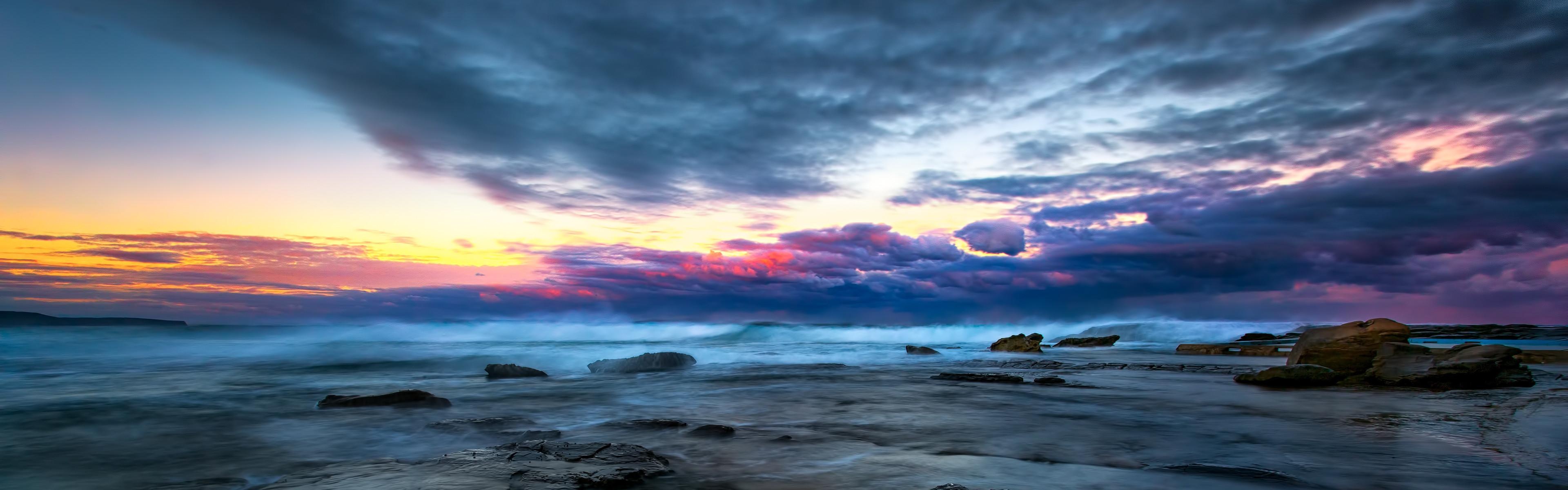 Rocky ocean, Dual Monitor Wallpaper, Dual Screen Desktop Rocky ocean, Dual Monitor Wallpaper, Dual Screen Desktop — 3840×1200 HD wallpaper