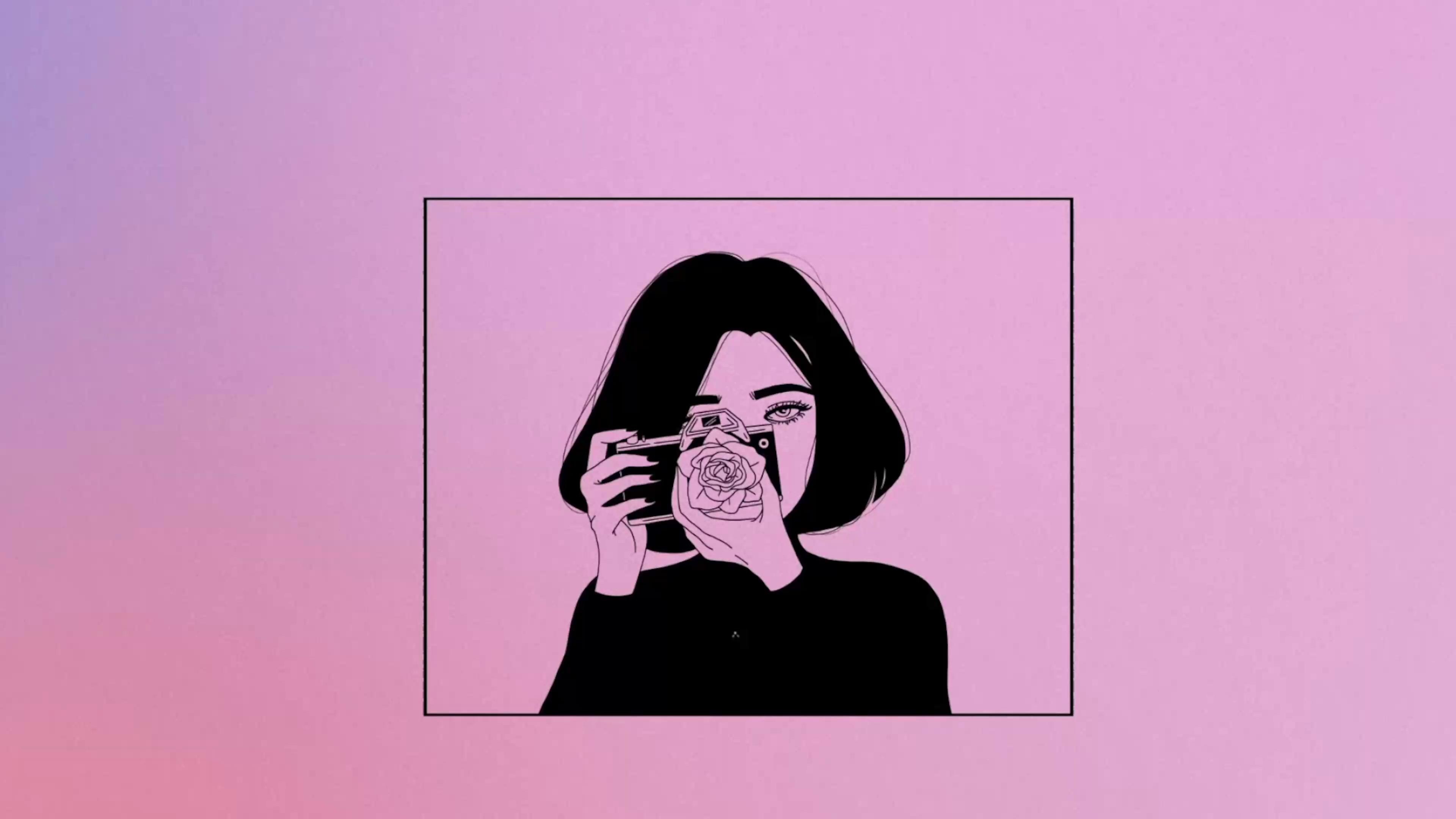Line-art girl camera, Rose, Pink purple gradient Line-art girl camera, Rose, Pink purple gradient — 3840×2160 HD wallpaper