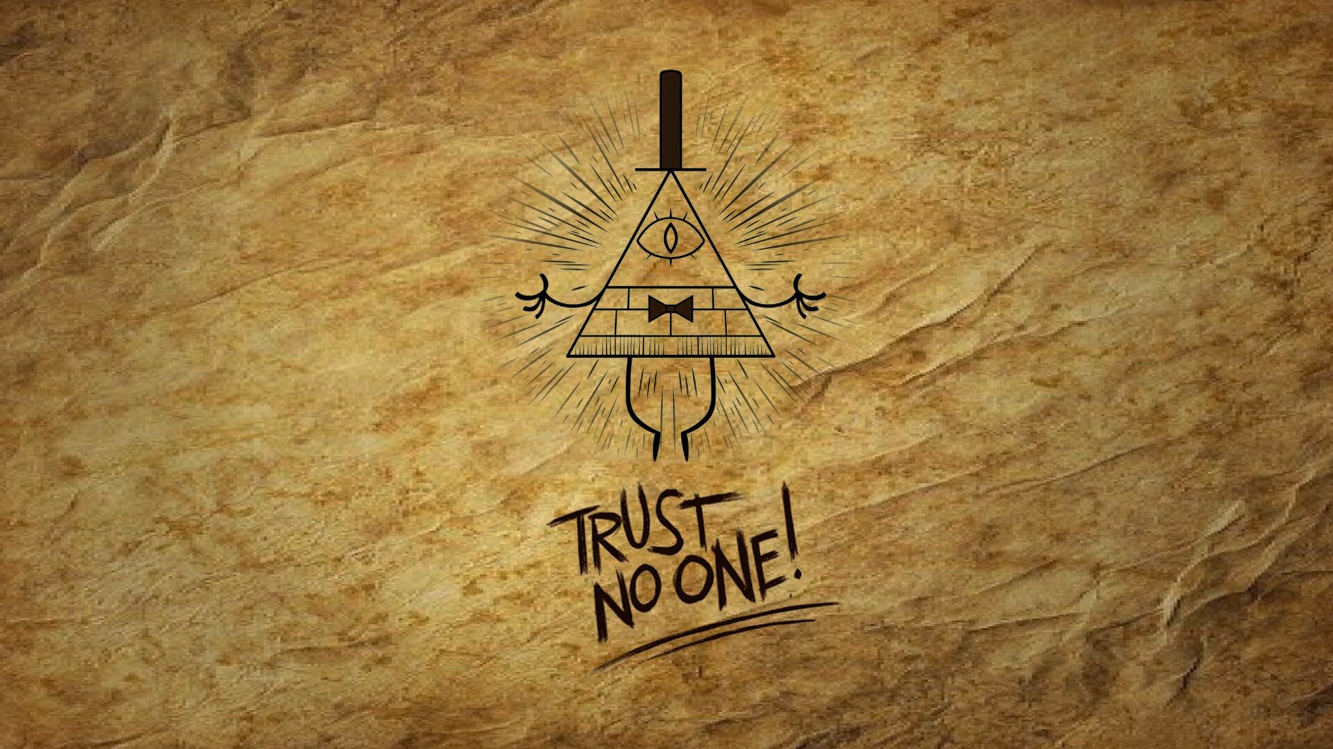 Bill Cipher, Trust No One text, Sepia stone texture Bill Cipher, Trust No One text, Sepia stone texture — 1920×1080 HD wallpaper