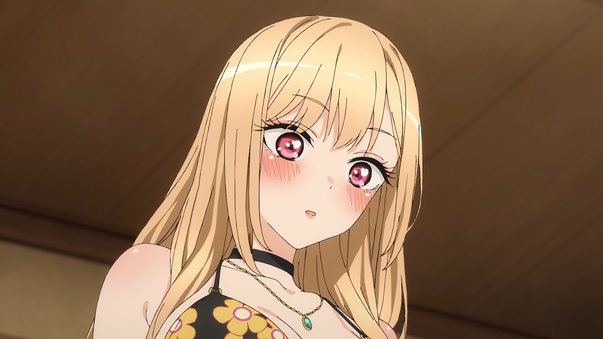 Marin Kitagawa, Floral halter top, Blushing close-up Marin Kitagawa, Floral halter top, Blushing close-up — 1920×1080 HD wallpaper