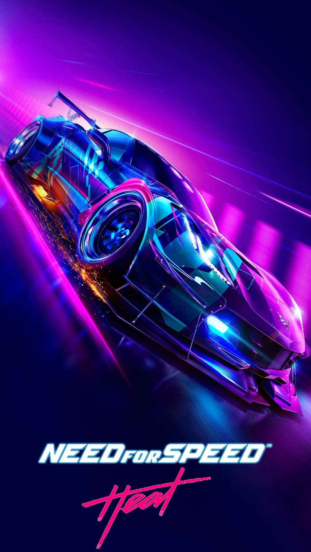NFS Heat (2019) cover, Neon purple tuner, Widebody rear wing NFS Heat (2019) cover, Neon purple tuner, Widebody rear wing — 1080×1920 HD wallpaper