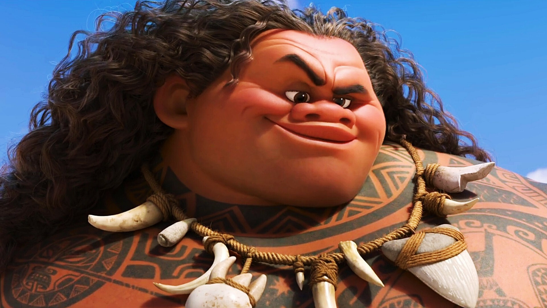 Maui demigod portrait, Polynesian tattoos bone necklace, Bright blue sky Maui demigod portrait, Polynesian tattoos bone necklace, Bright blue sky — 1920×1080 HD wallpaper