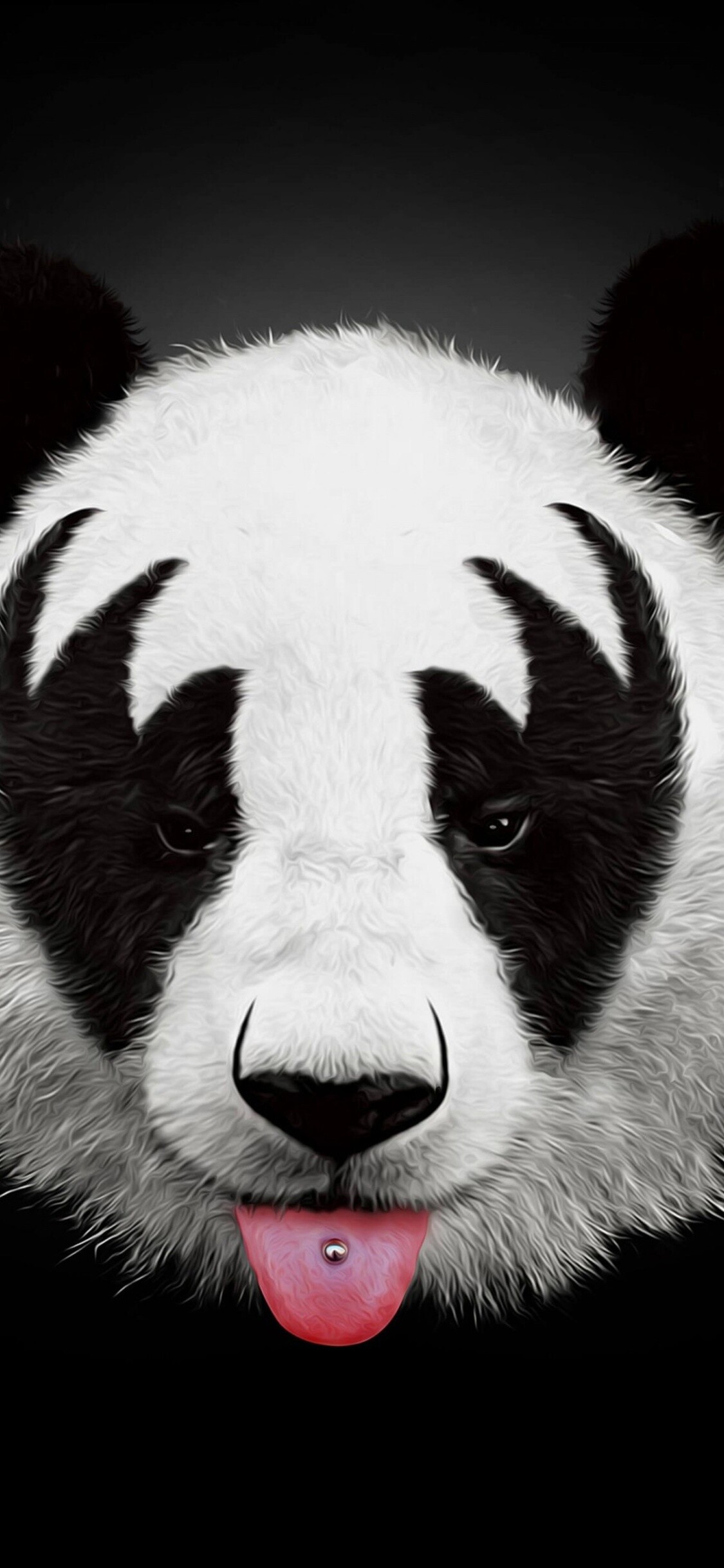 KISS-inspired panda face, Tongue piercing stud, Black background portrait KISS-inspired panda face, Tongue piercing stud, Black background portrait — 1125×2436 HD wallpaper