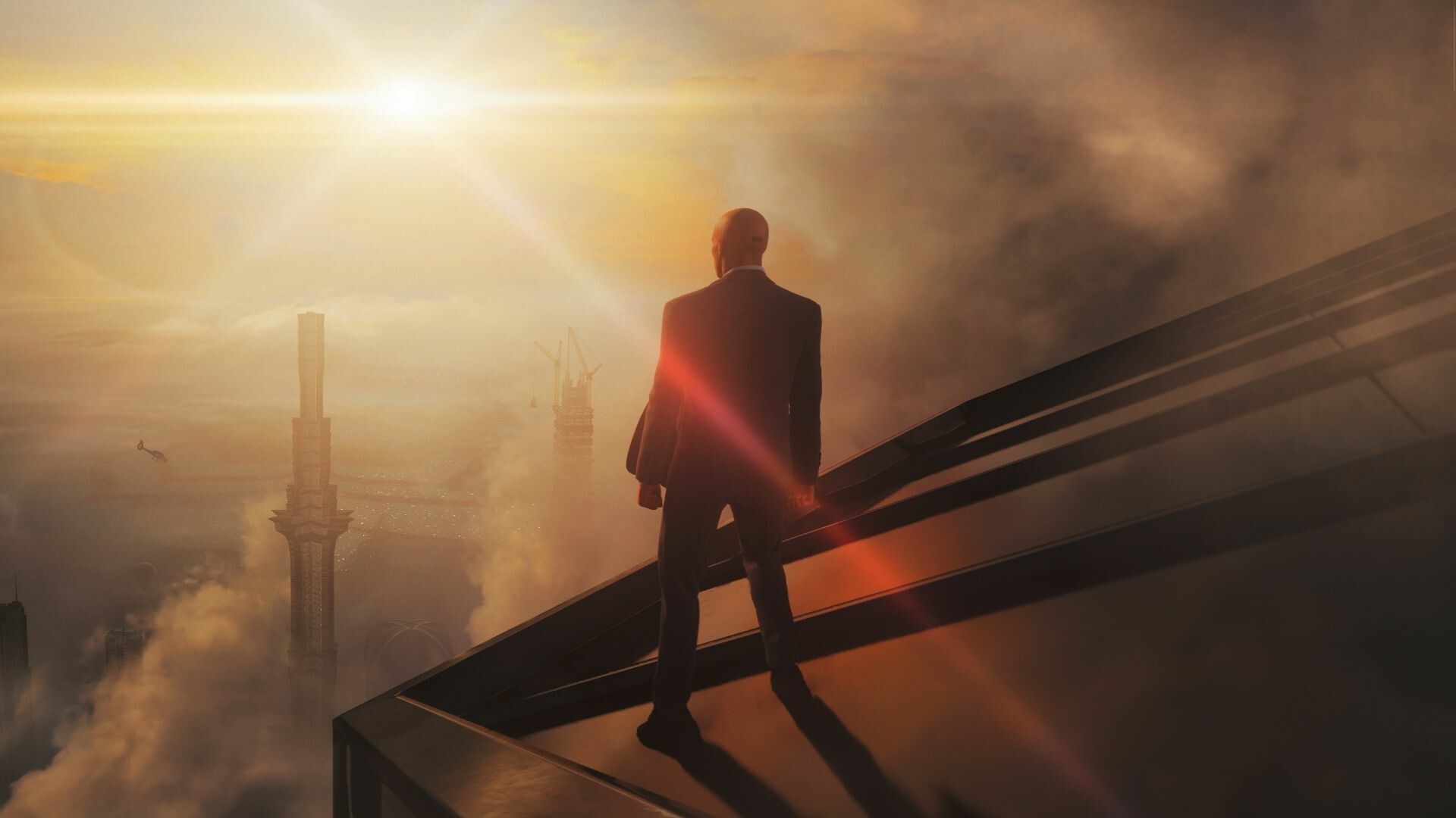 Agent 47, Dubai skyscraper rooftop, Sunrise above clouds Agent 47, Dubai skyscraper rooftop, Sunrise above clouds — 1920×1080 HD wallpaper