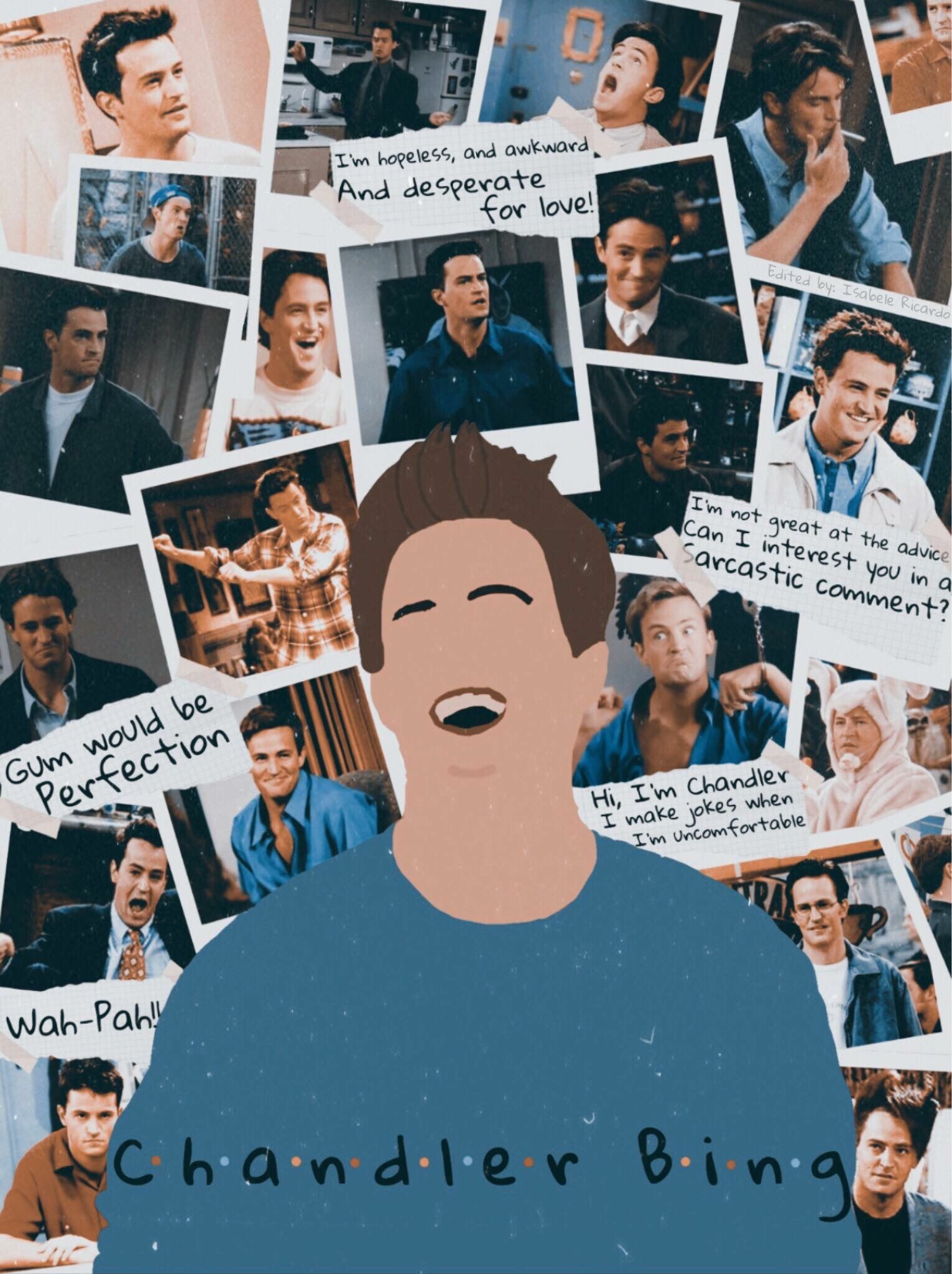 Chandler Bing collage, Matthew Perry screenshots, Faceless illustration with quotes Chandler Bing collage, Matthew Perry screenshots, Faceless illustration with quotes — 1531×2048 HD wallpaper