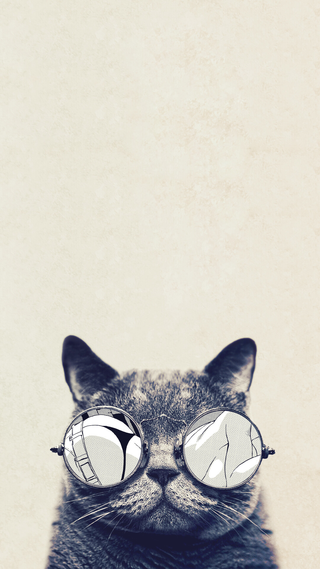 British Shorthair round goggles, Cream minimalist background, Vintage monochrome British Shorthair round goggles, Cream minimalist background, Vintage monochrome — 1080×1920 HD wallpaper