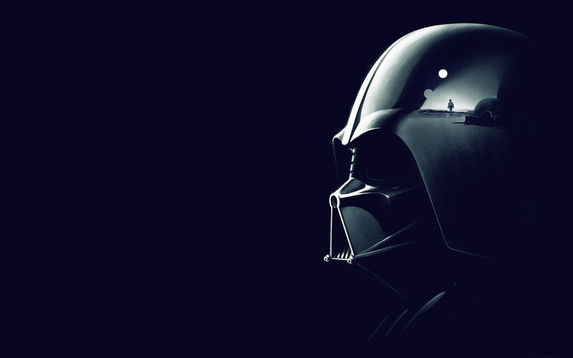 Darth Vader helmet, Tatooine desert reflection, Twin suns silhouette, Dark minimalist profile Darth Vader helmet, Tatooine desert reflection, Twin suns silhouette, Dark minimalist profile — 1920×1200 HD wallpaper