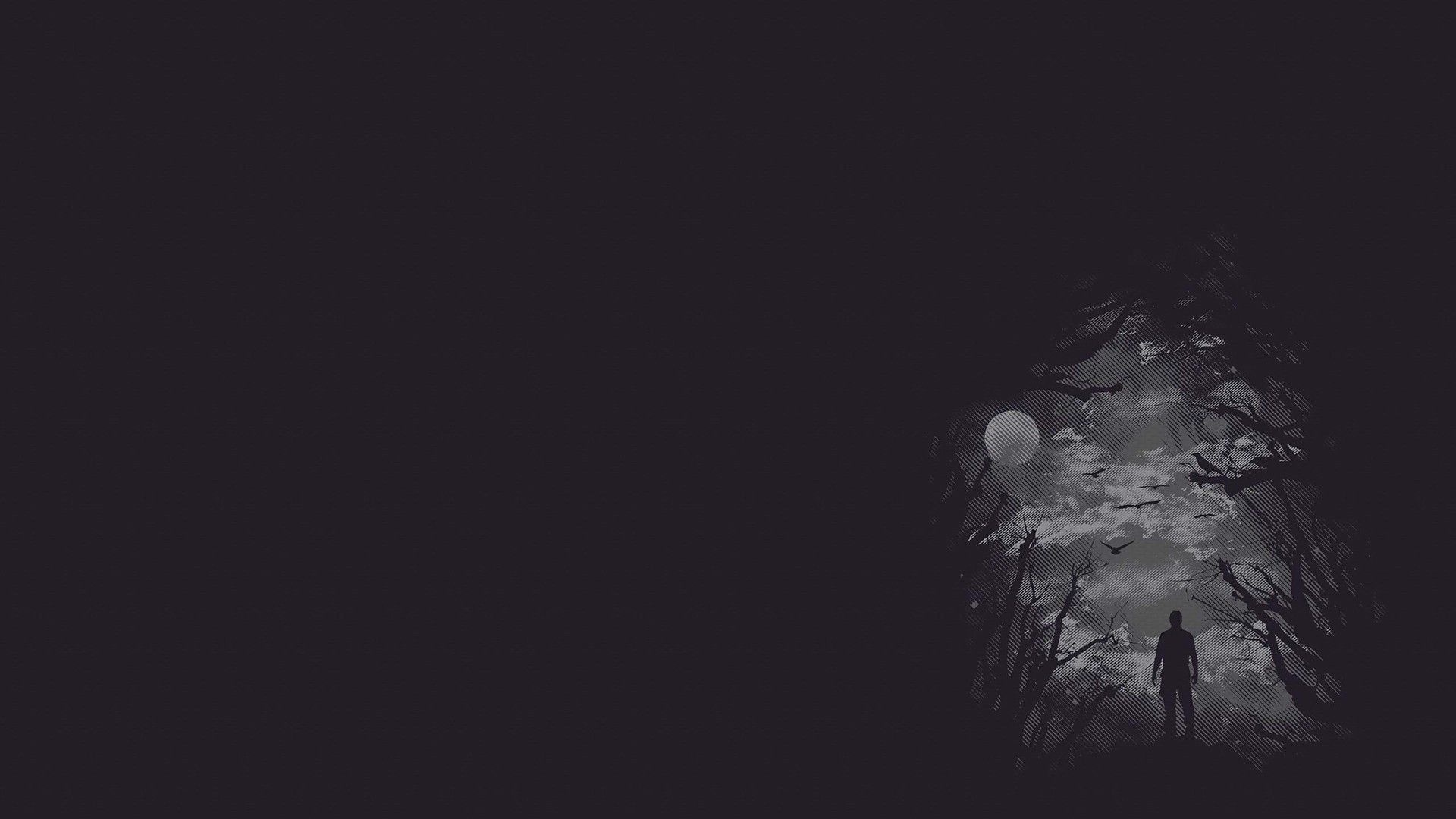 Minimalist forest silhouette, Full moon night, Tiny man standing Minimalist forest silhouette, Full moon night, Tiny man standing — 1920×1080 HD wallpaper