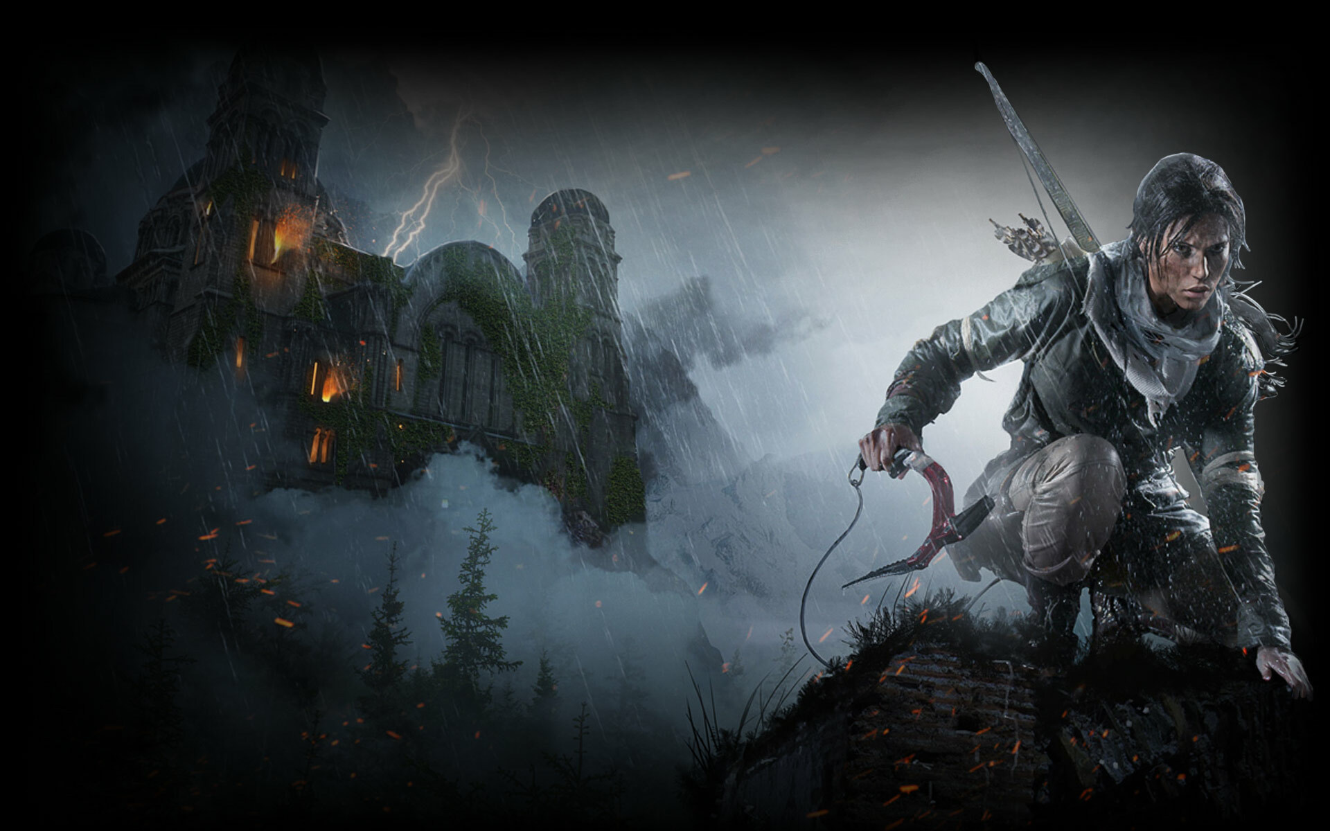 Lara Croft, Rise of the Tomb Raider (2015), Burning ancient citadel, Stormy night rain Lara Croft, Rise of the Tomb Raider (2015), Burning ancient citadel, Stormy night rain — 1920×1200 HD wallpaper