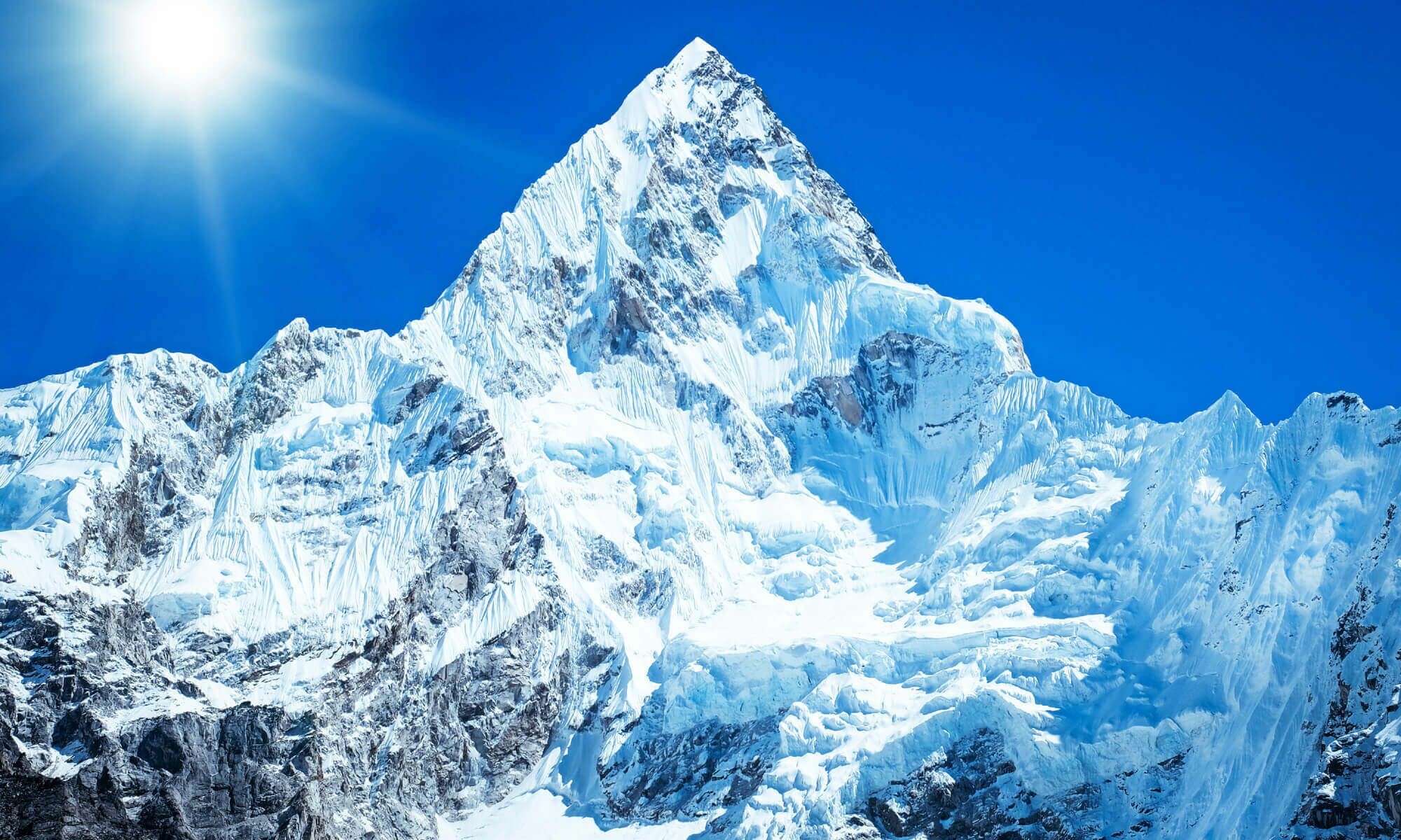 Mount Everest summit, Snow-covered Himalayan peak, Bright sun clear sky Mount Everest summit, Snow-covered Himalayan peak, Bright sun clear sky — 2000×1200 HD wallpaper