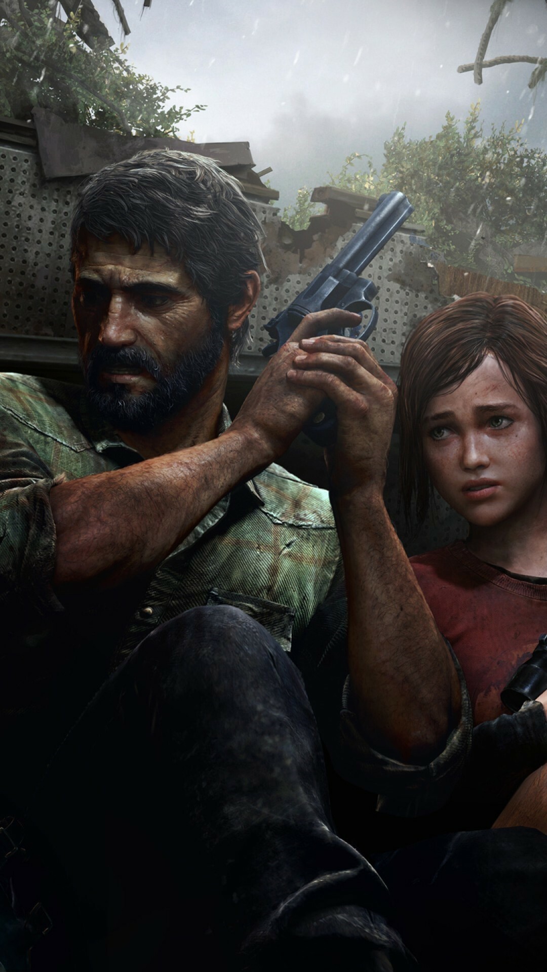 Joel Miller with pistol, Ellie Williams, Post-apocalyptic ruins Joel Miller with pistol, Ellie Williams, Post-apocalyptic ruins — 1080×1920 HD wallpaper