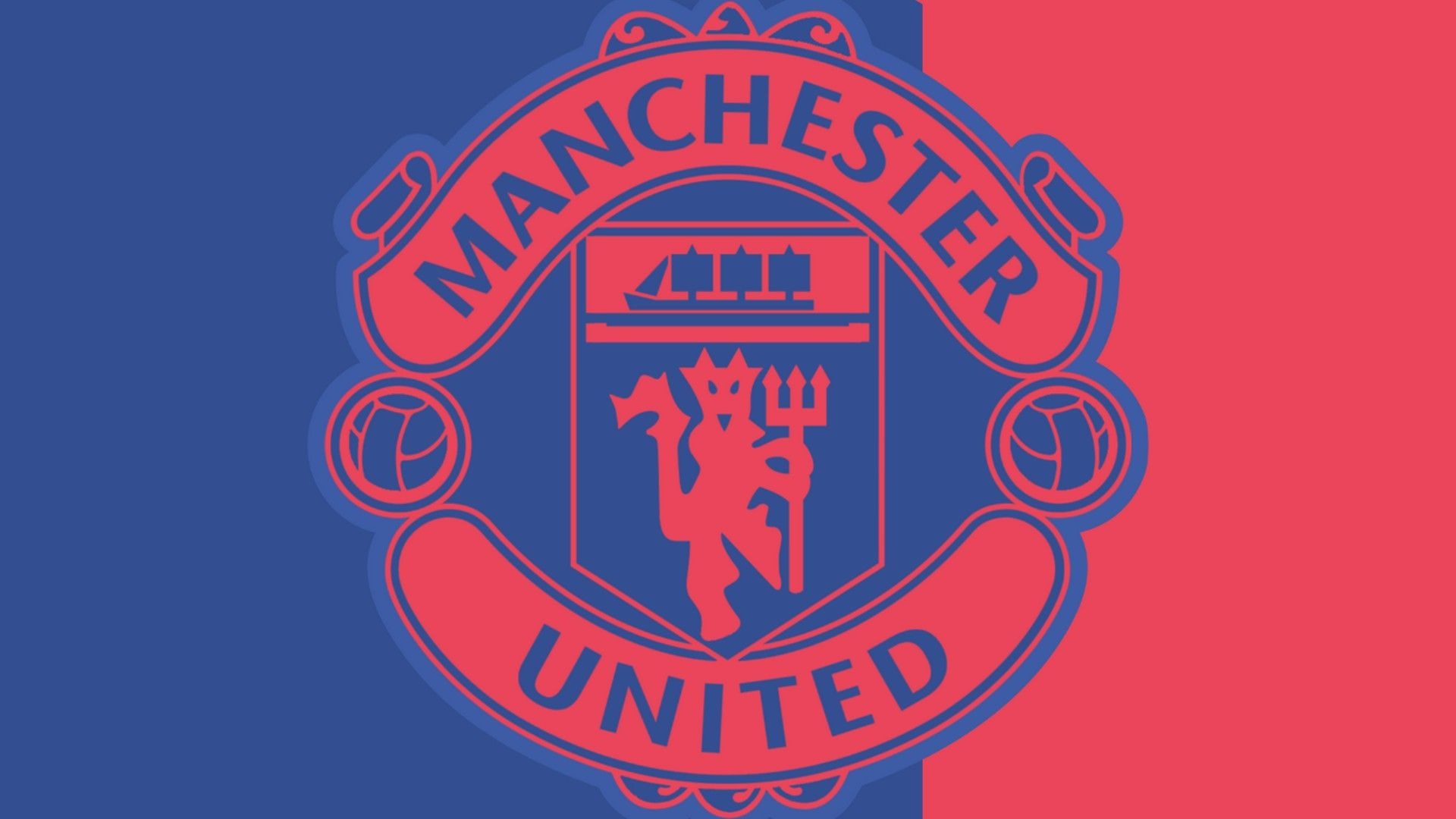 Manchester United crest, Red devil trident, Split blue red Manchester United crest, Red devil trident, Split blue red — 1920×1080 HD wallpaper