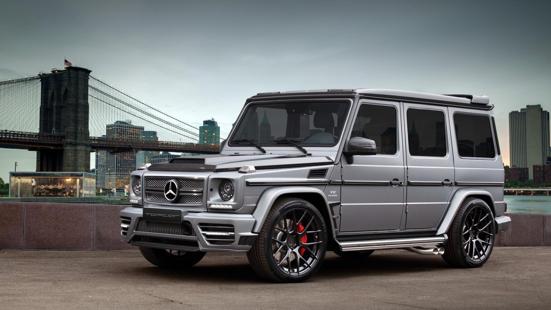 TopCar tuned G-Class, Matte grey widebody, Brooklyn Bridge backdrop TopCar tuned G-Class, Matte grey widebody, Brooklyn Bridge backdrop — 1920×1080 HD wallpaper