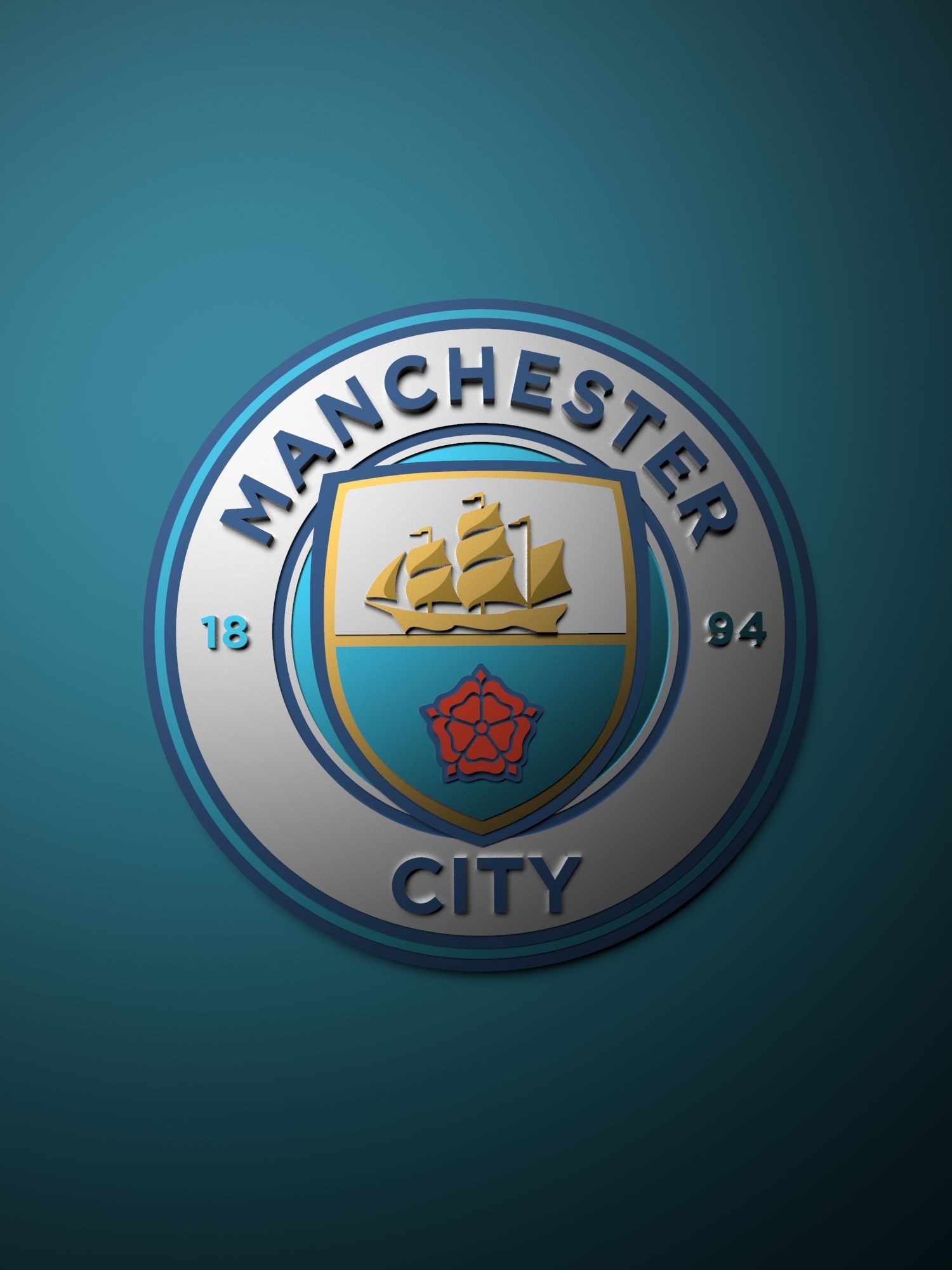 Manchester City crest, Golden ship emblem, Sky blue gradient Manchester City crest, Golden ship emblem, Sky blue gradient — 1500×2000 HD wallpaper