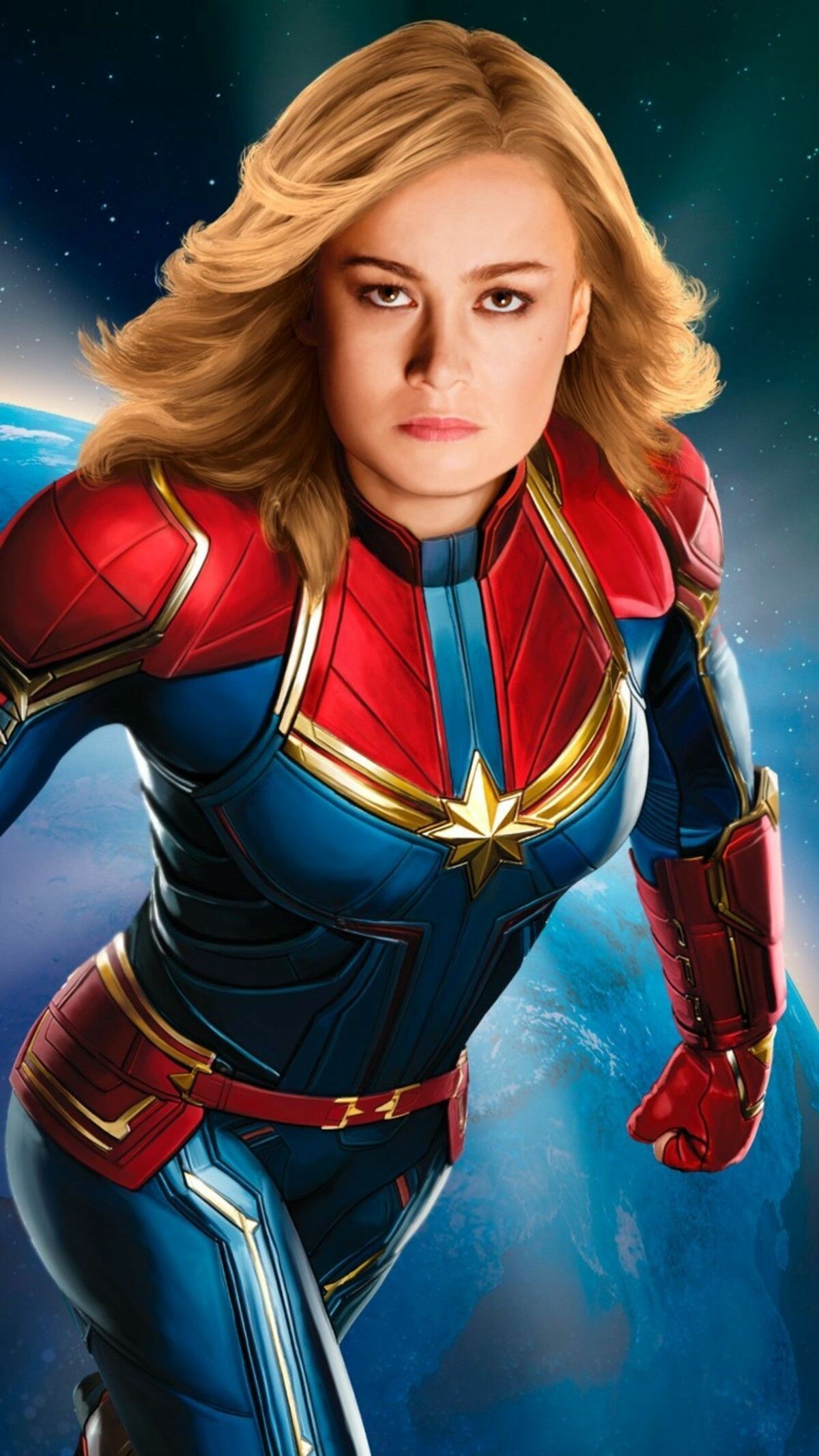 Captain Marvel, Brie Larson portrait, Earth space backdrop Captain Marvel, Brie Larson portrait, Earth space backdrop — 1200×2133 HD wallpaper