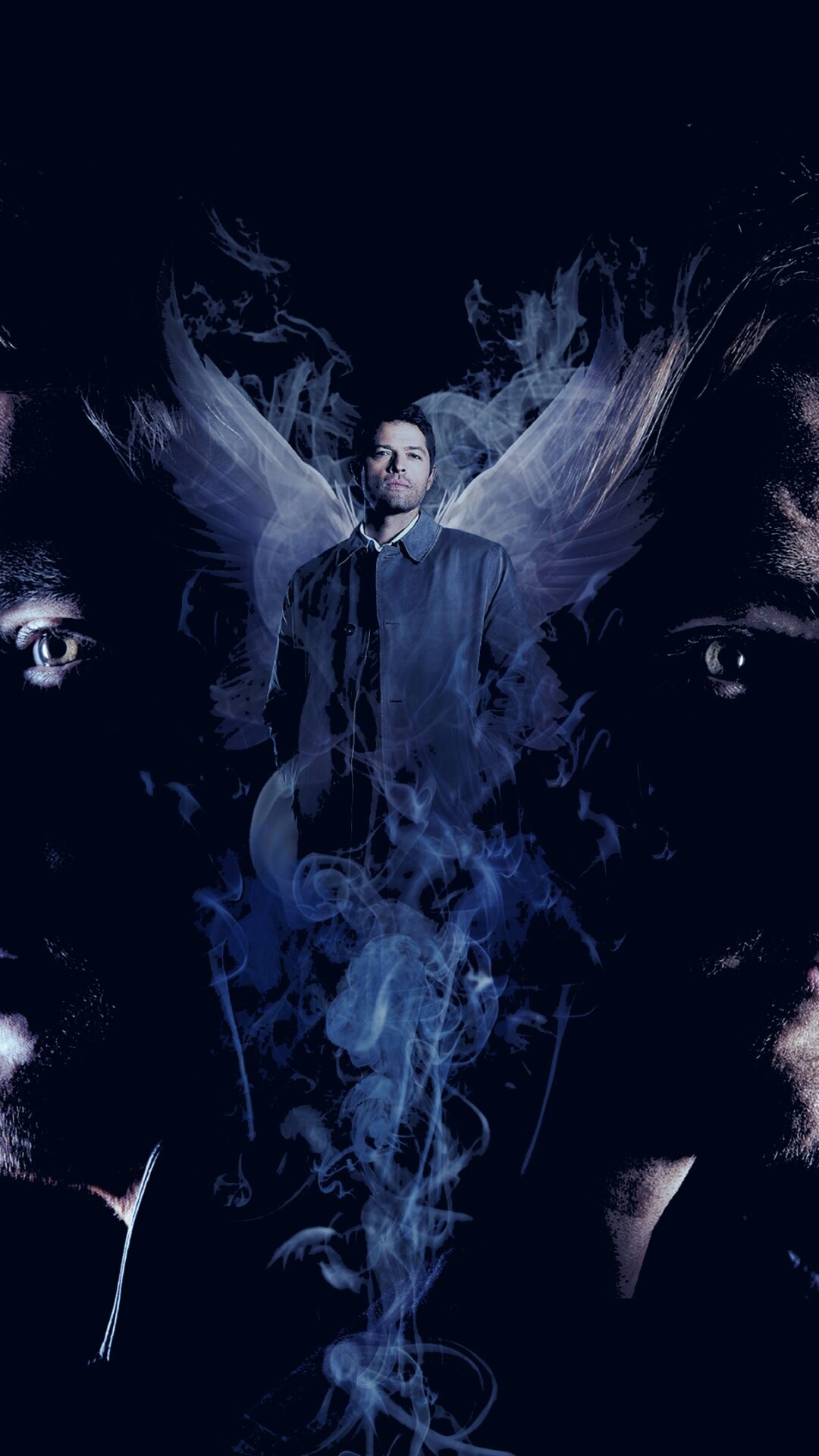 Castiel, Angelic smoke wings, Winchester brothers faces Castiel, Angelic smoke wings, Winchester brothers faces — 1080×1920 HD wallpaper