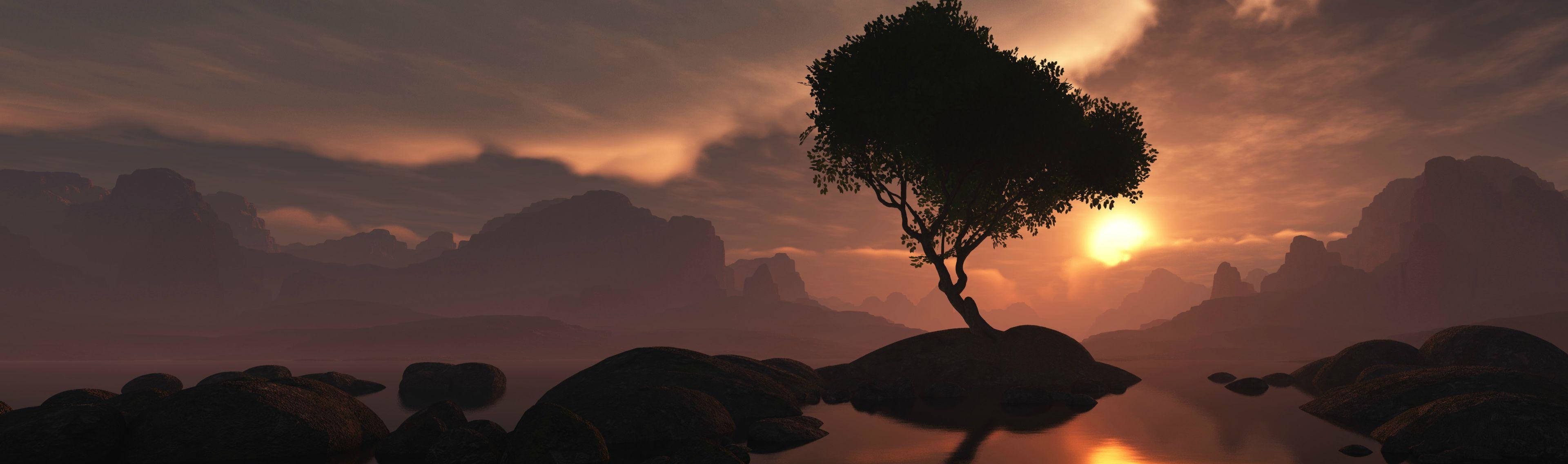 Lone tree, Dual Monitor Wallpaper, Dual Screen Desktop Lone tree, Dual Monitor Wallpaper, Dual Screen Desktop — 3840×1140 HD wallpaper