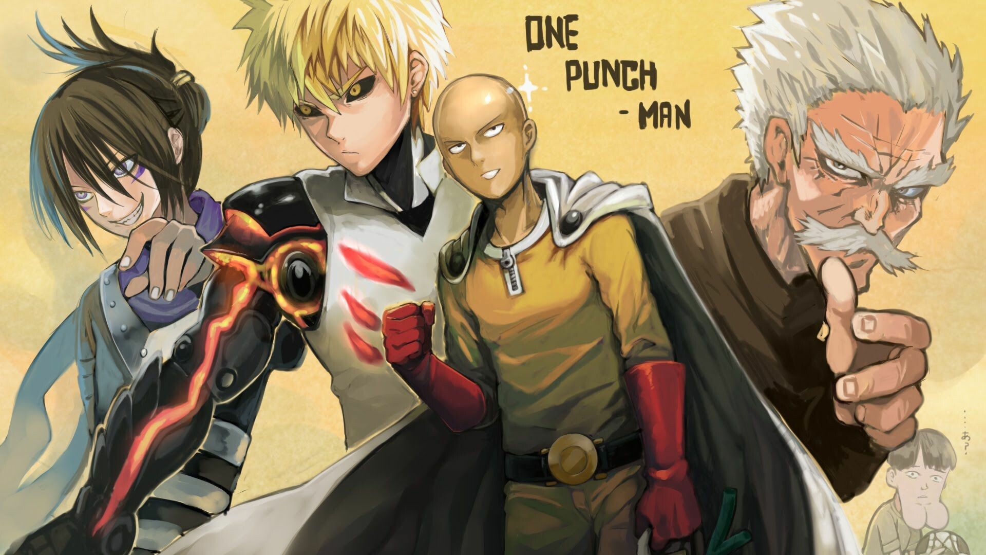 Saitama, Genos, Speed-o-Sound Sonic, Bang Silver Fang Saitama, Genos, Speed-o-Sound Sonic, Bang Silver Fang — 1920×1080 HD wallpaper