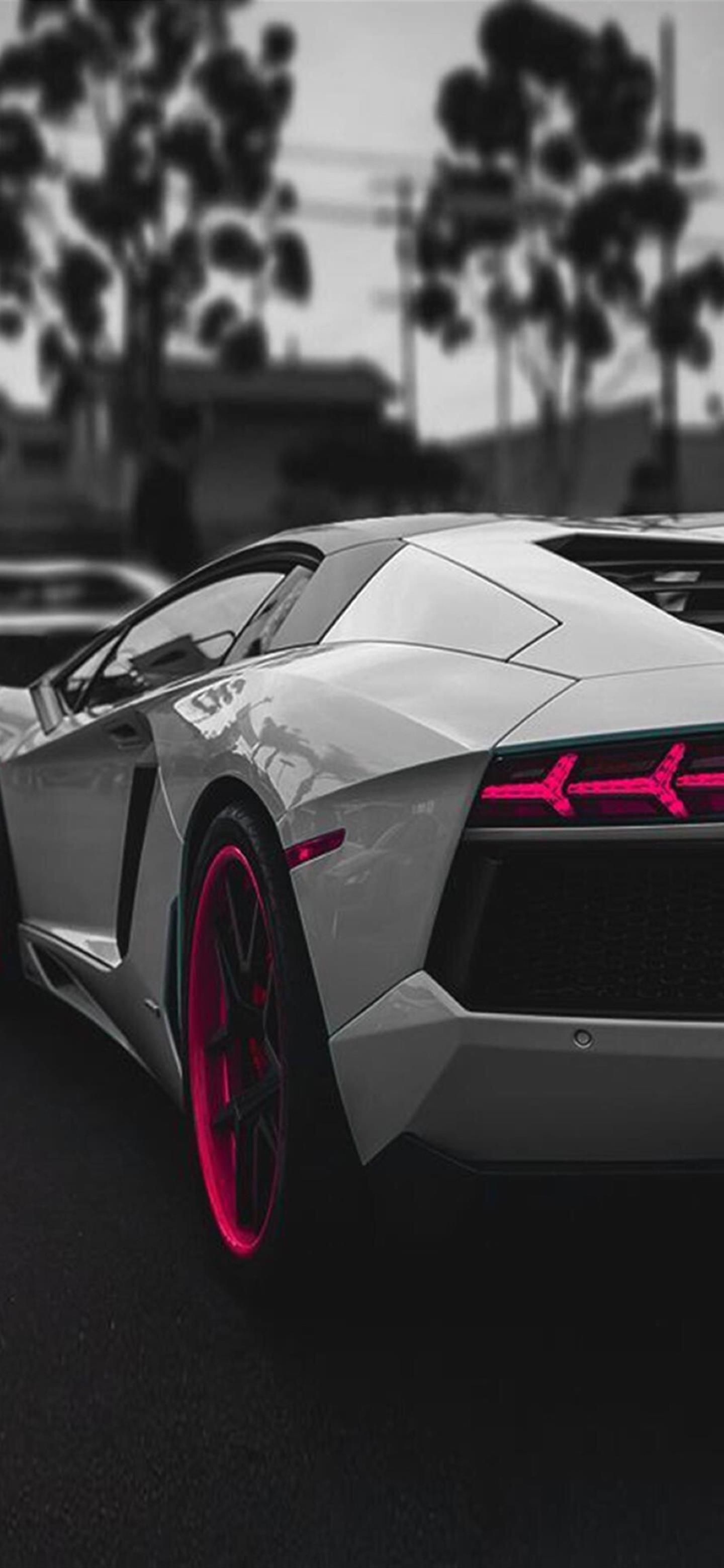 Lamborghini Aventador, Palm tree parking lot, Neon pink rims Lamborghini Aventador, Palm tree parking lot, Neon pink rims — 1440×3120 HD wallpaper