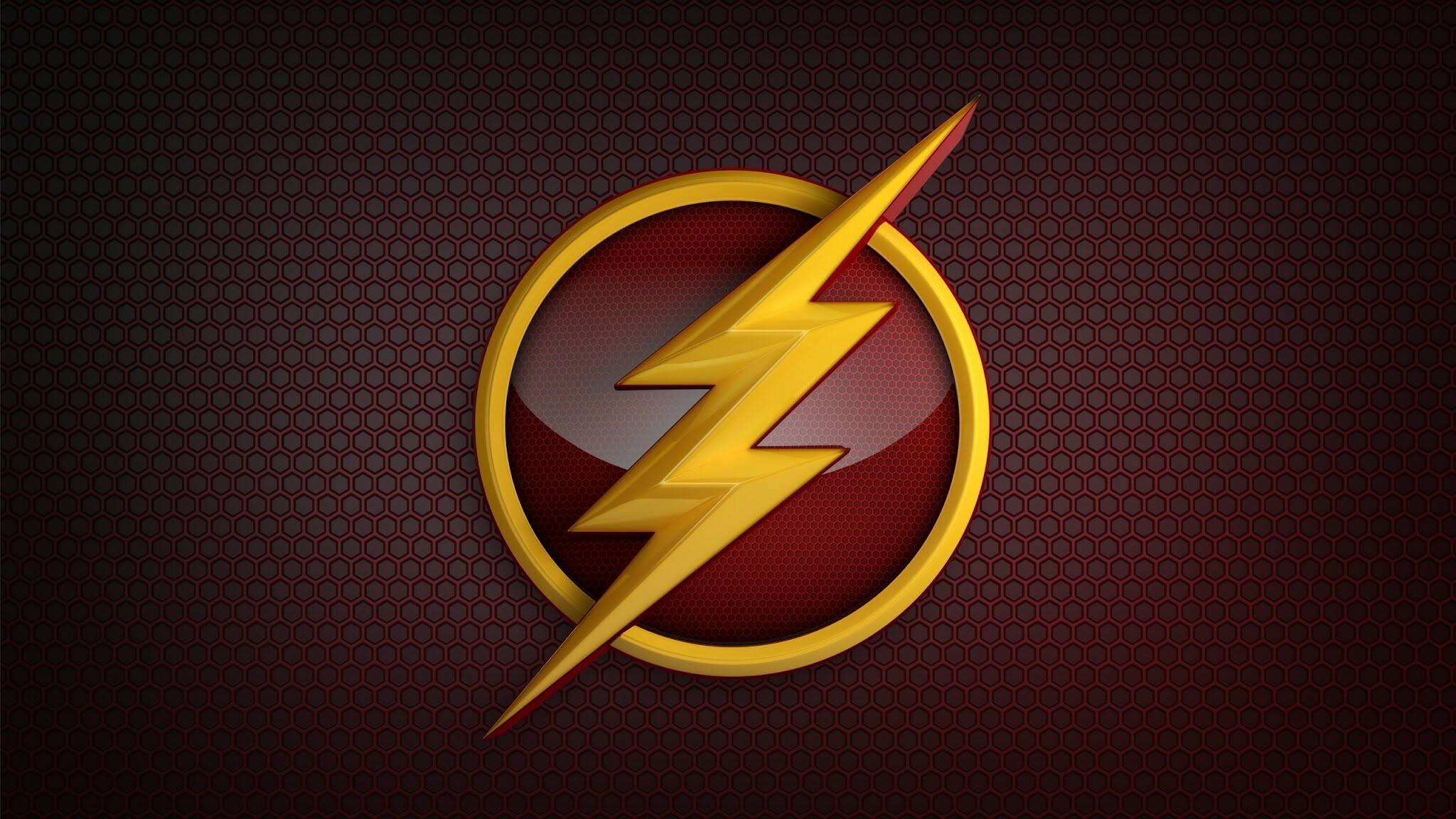 The Flash logo, Yellow lightning bolt, Red hexagonal grid The Flash logo, Yellow lightning bolt, Red hexagonal grid — 2048×1152 HD wallpaper