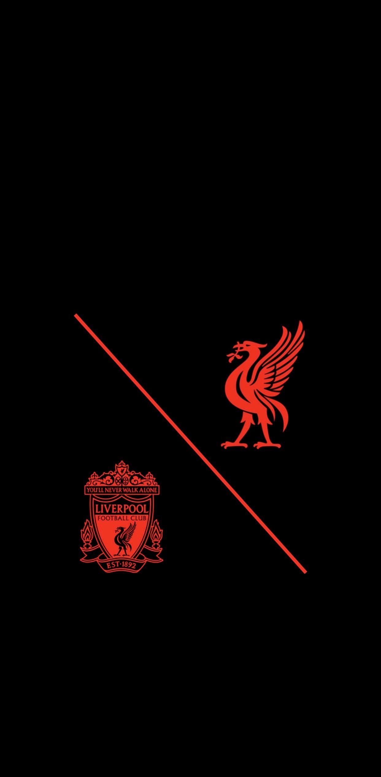 Liverpool FC crest, Red Liver Bird, Black diagonal split Liverpool FC crest, Red Liver Bird, Black diagonal split — 1242×2534 HD wallpaper