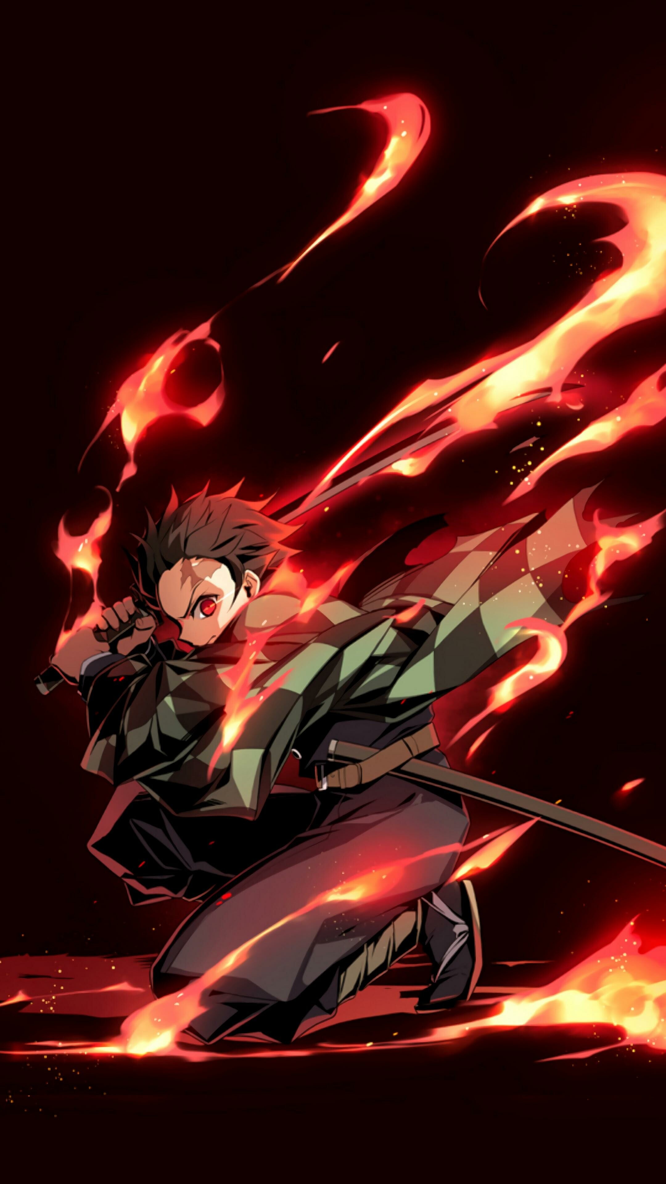 Tanjiro Kamado, Hinokami Kagura, Nichirin sword Tanjiro Kamado, Hinokami Kagura, Nichirin sword — 2160×3840 HD wallpaper