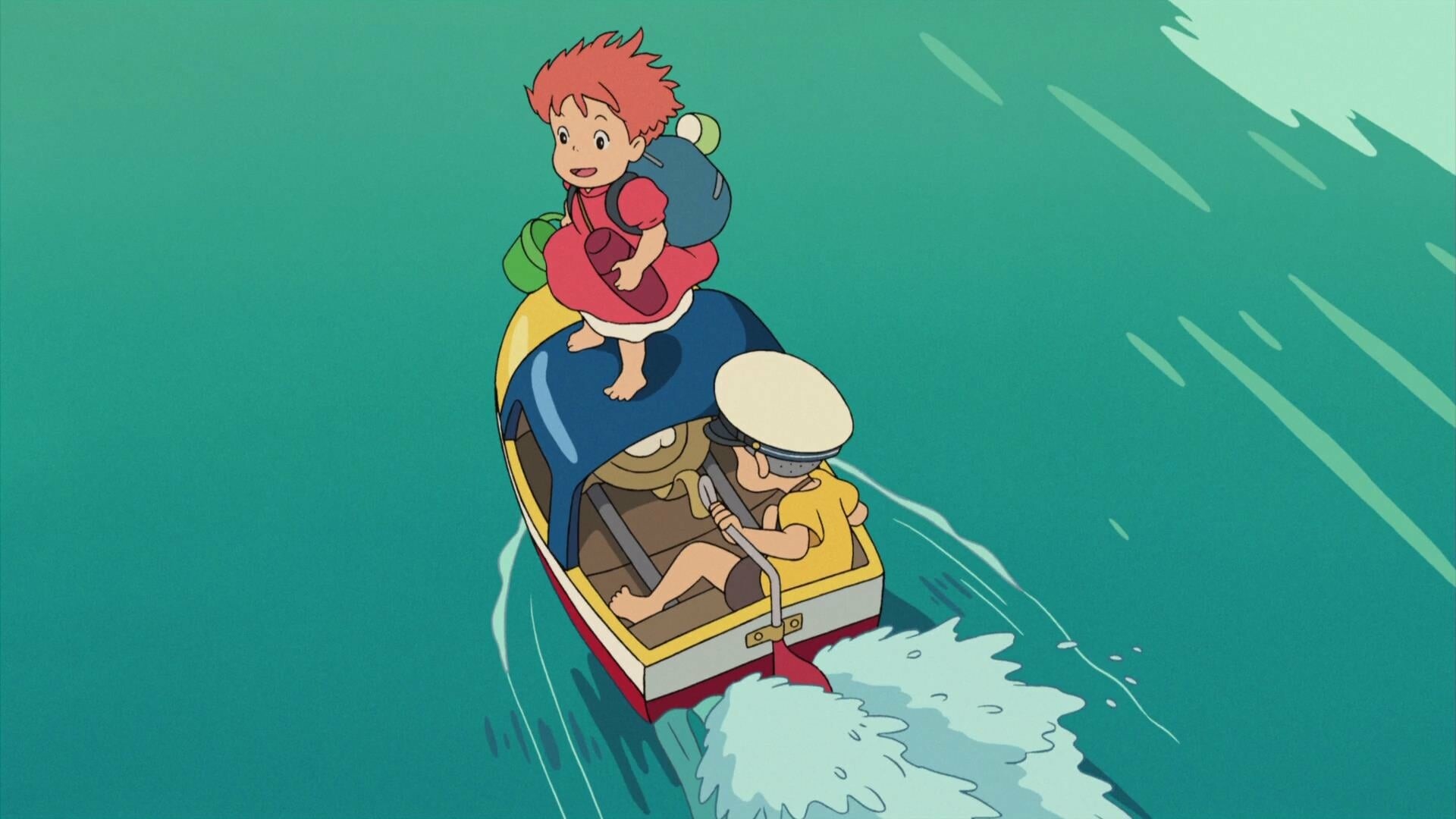 Ponyo and Sosuke, Toy boat wake, Aerial green sea Ponyo and Sosuke, Toy boat wake, Aerial green sea — 1920×1080 HD wallpaper