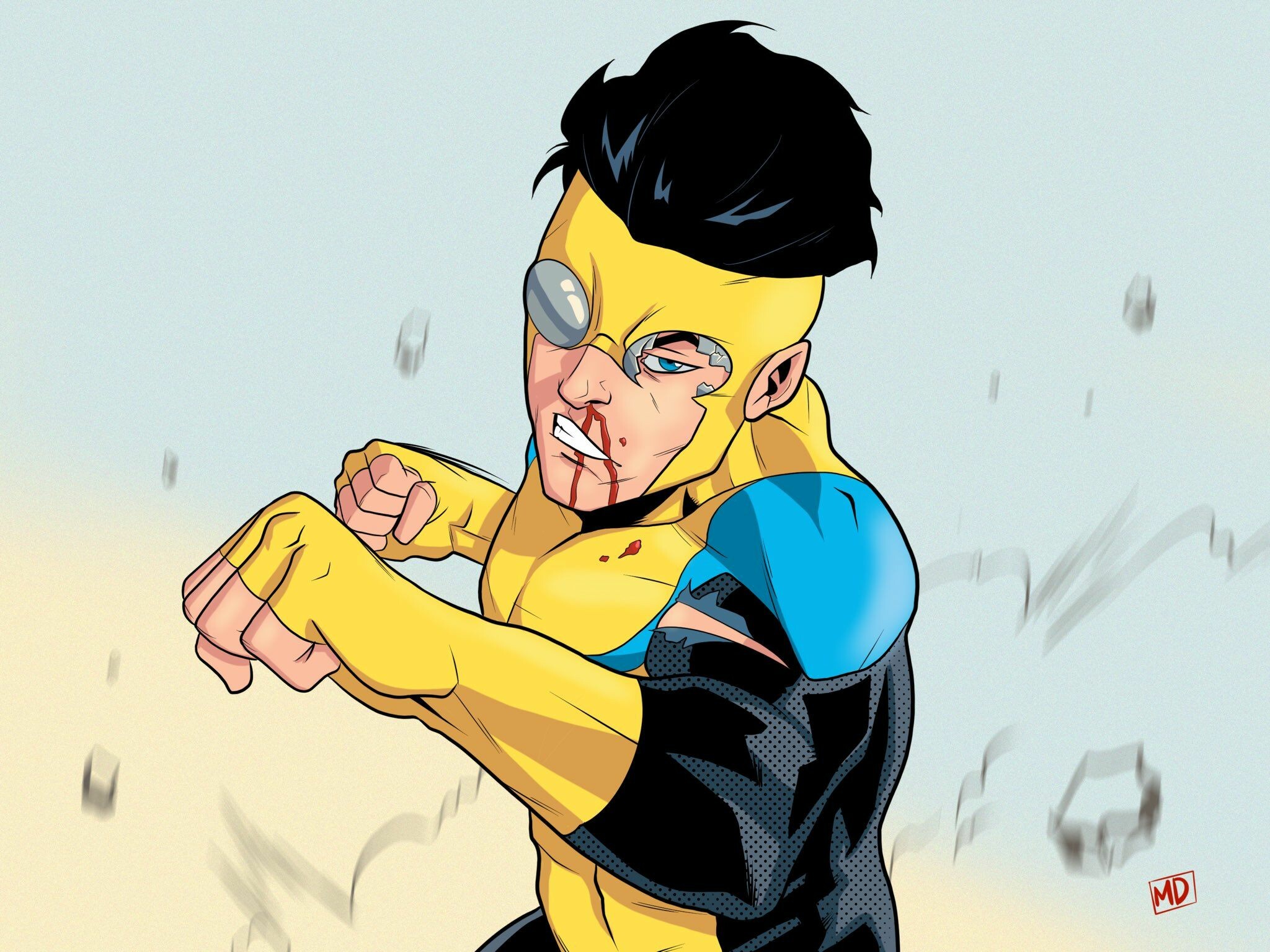 Mark Grayson Invincible, Yellow blue costume, Bloodied fighting stance Mark Grayson Invincible, Yellow blue costume, Bloodied fighting stance — 2048×1536 HD wallpaper