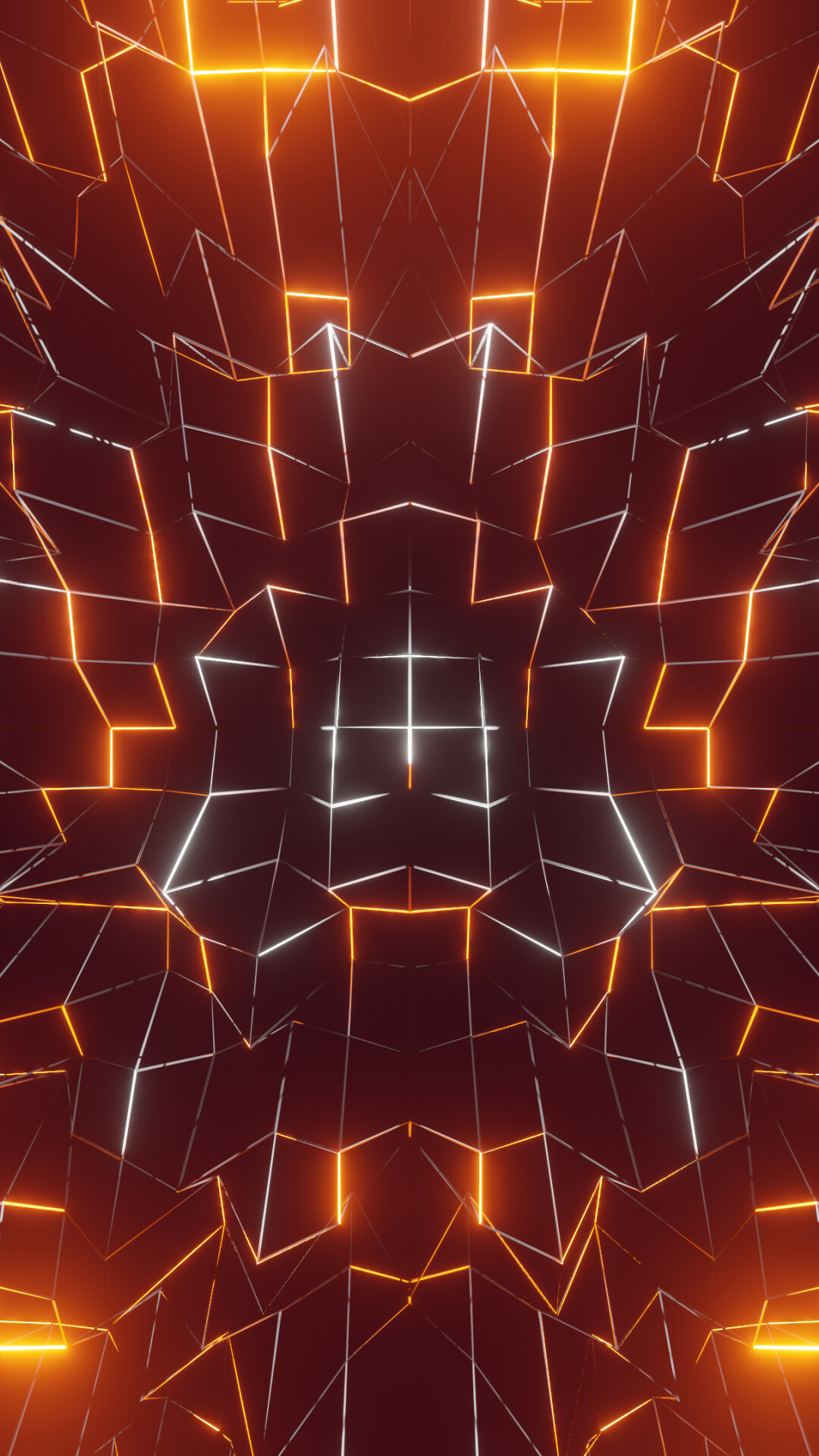 Orange neon geometric tunnel, Symmetrical low-poly light grid, Fiery orange glow Orange neon geometric tunnel, Symmetrical low-poly light grid, Fiery orange glow — 1080×1920 HD wallpaper