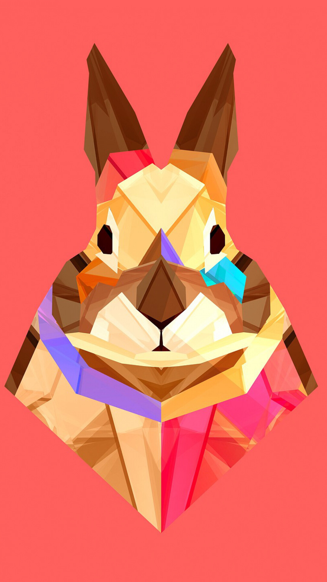 Low-poly rabbit portrait, Geometric polygon art, Coral pink background Low-poly rabbit portrait, Geometric polygon art, Coral pink background — 1080×1920 HD wallpaper