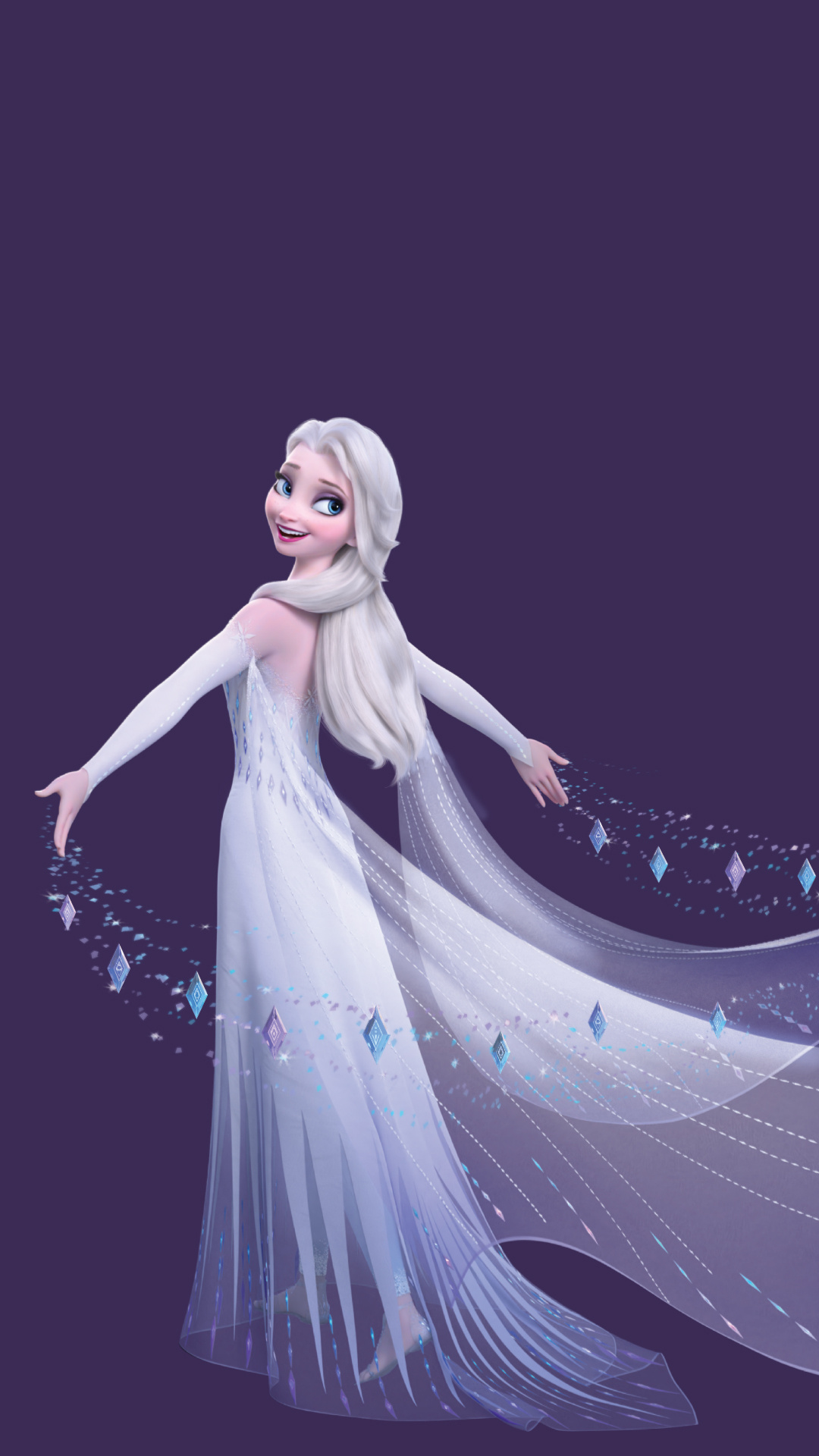 Elsa, Frozen 2, White gown crystals, Purple background Elsa, Frozen 2, White gown crystals, Purple background — 1080×1920 HD wallpaper
