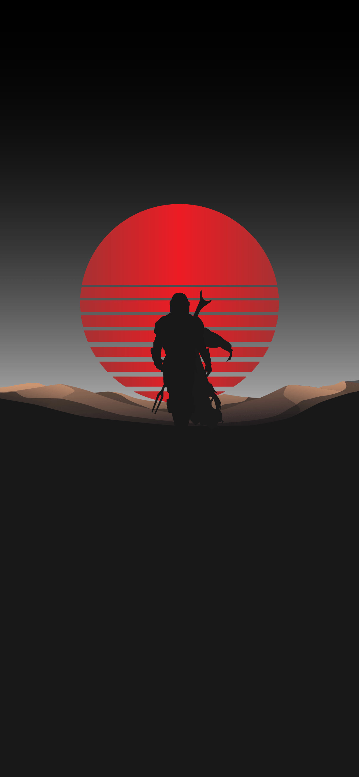 Mandalorian silhouette, Red retro sun, Tatooine desert dunes Mandalorian silhouette, Red retro sun, Tatooine desert dunes — 1205×2609 HD wallpaper
